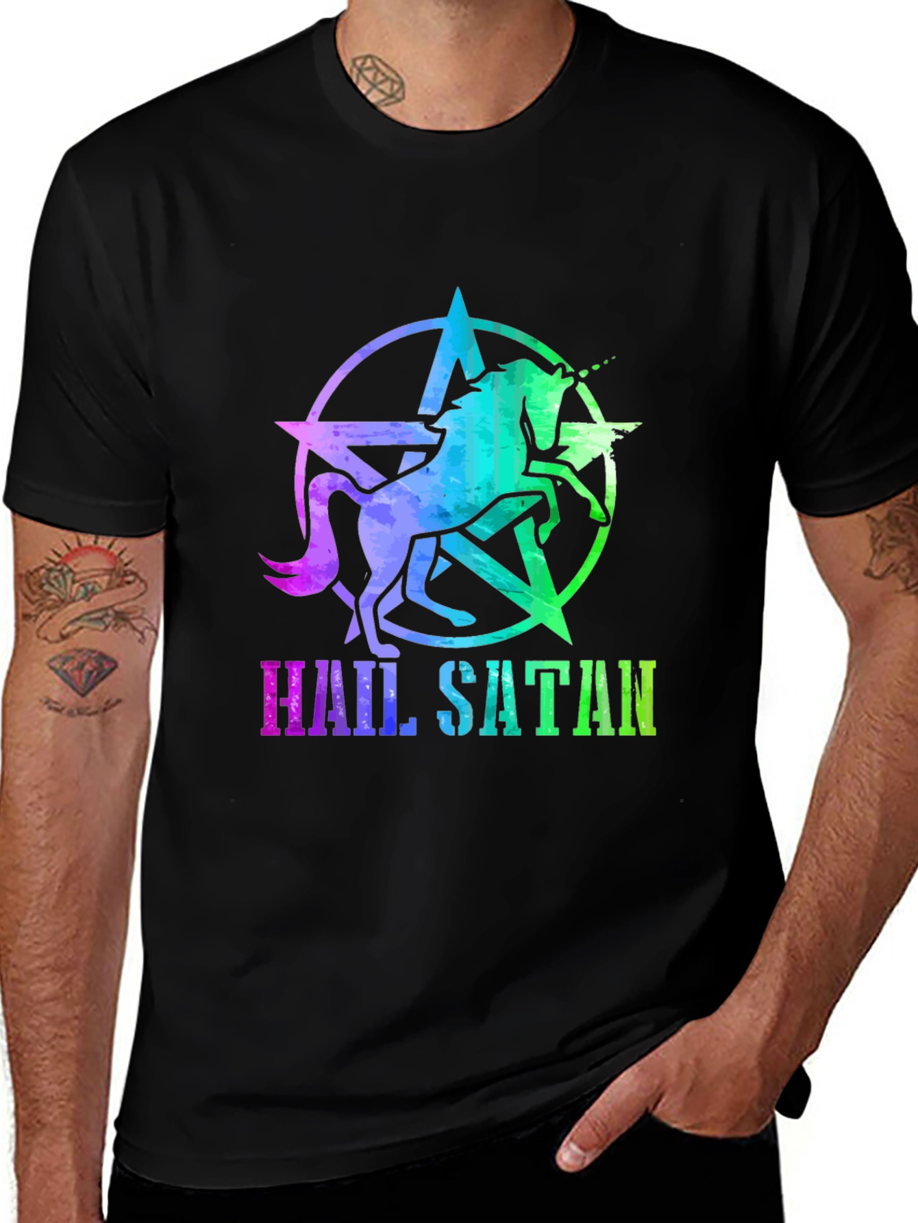 Hail Satan Unicorn Star Graphic T-Shirt