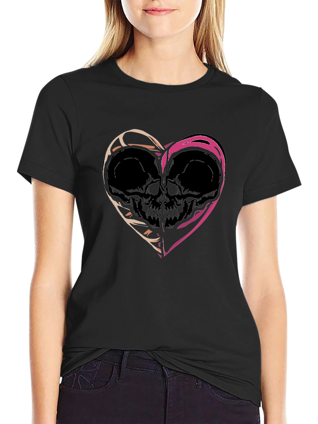 Skull Heart Graphic Tee - Edgy Black T-Shirt