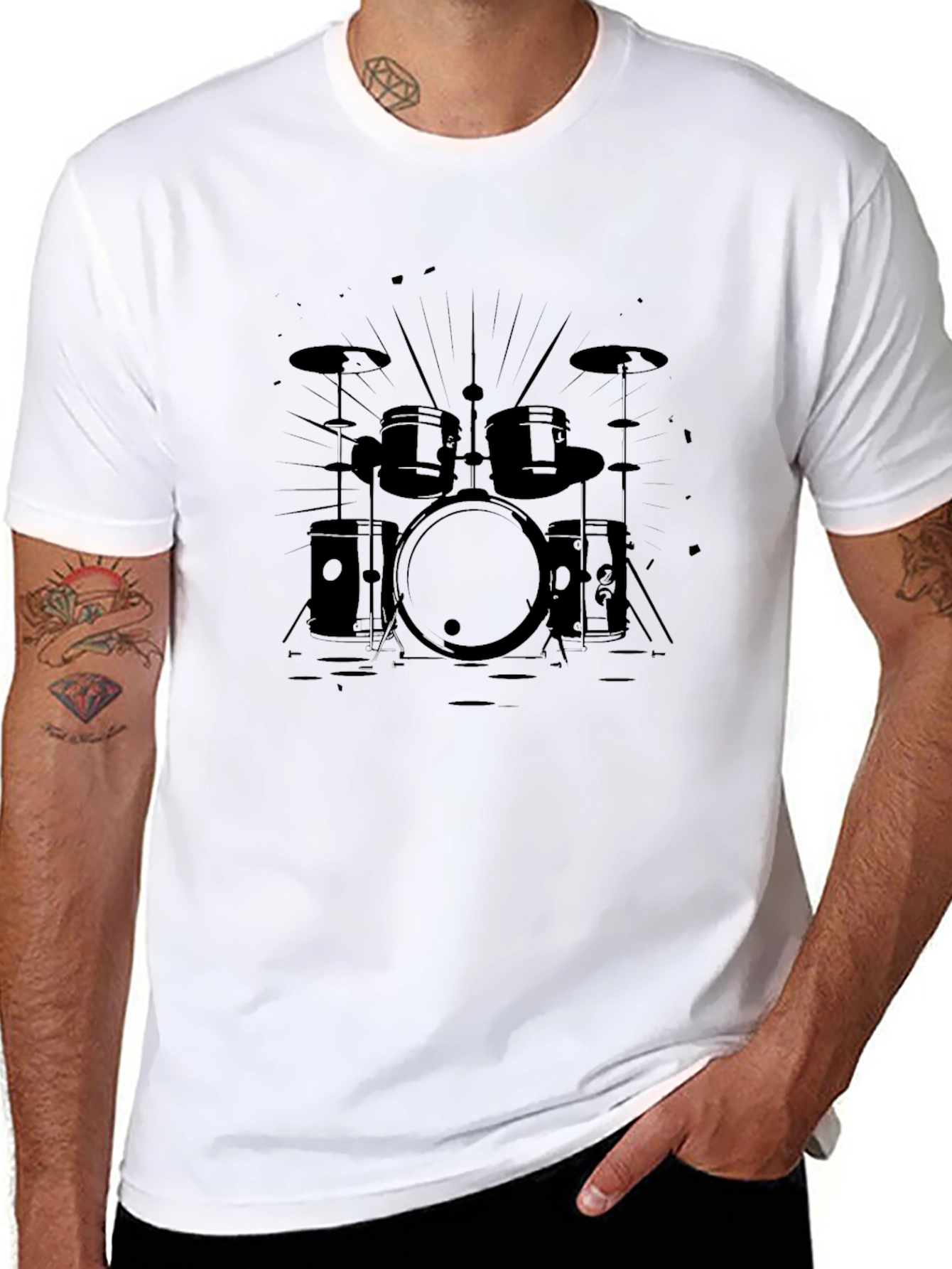 Drum Set Graphic Tee - Black Music T-Shirt