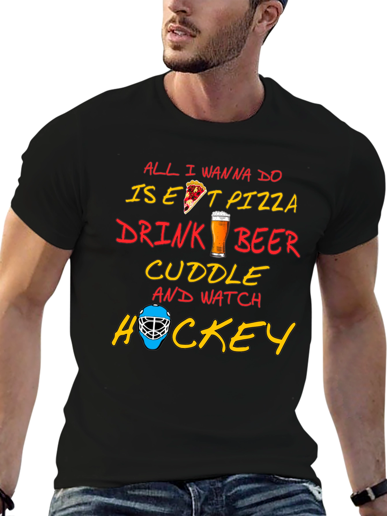 Pizza Beer Hockey T-Shirt - Perfect Chill Tee