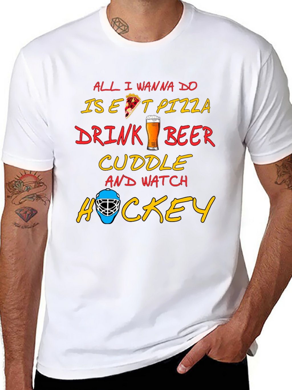Pizza Beer Hockey T-Shirt - Perfect Chill Tee