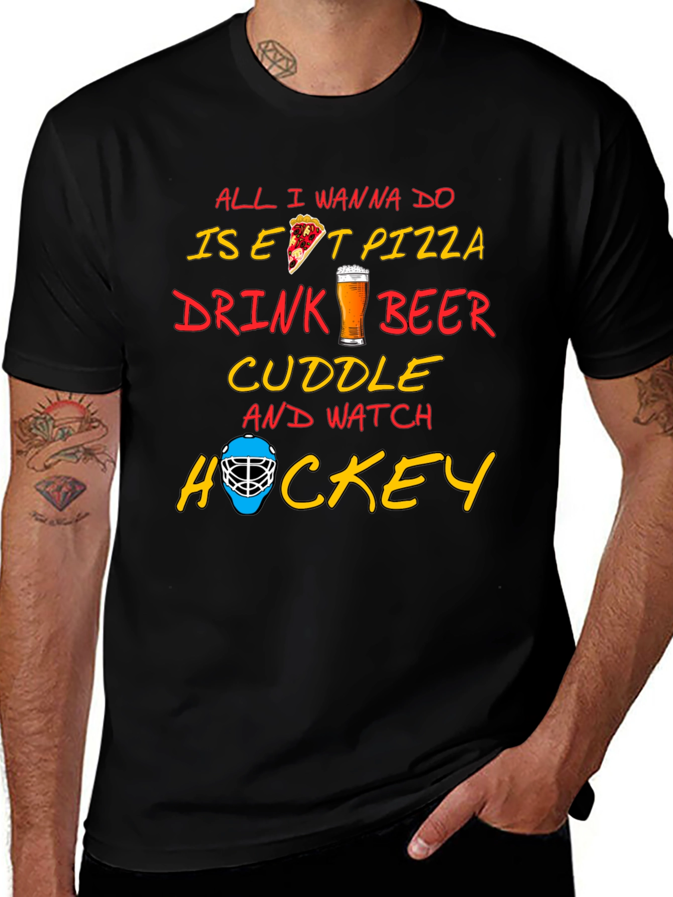 Pizza Beer Hockey T-Shirt - Perfect Chill Tee