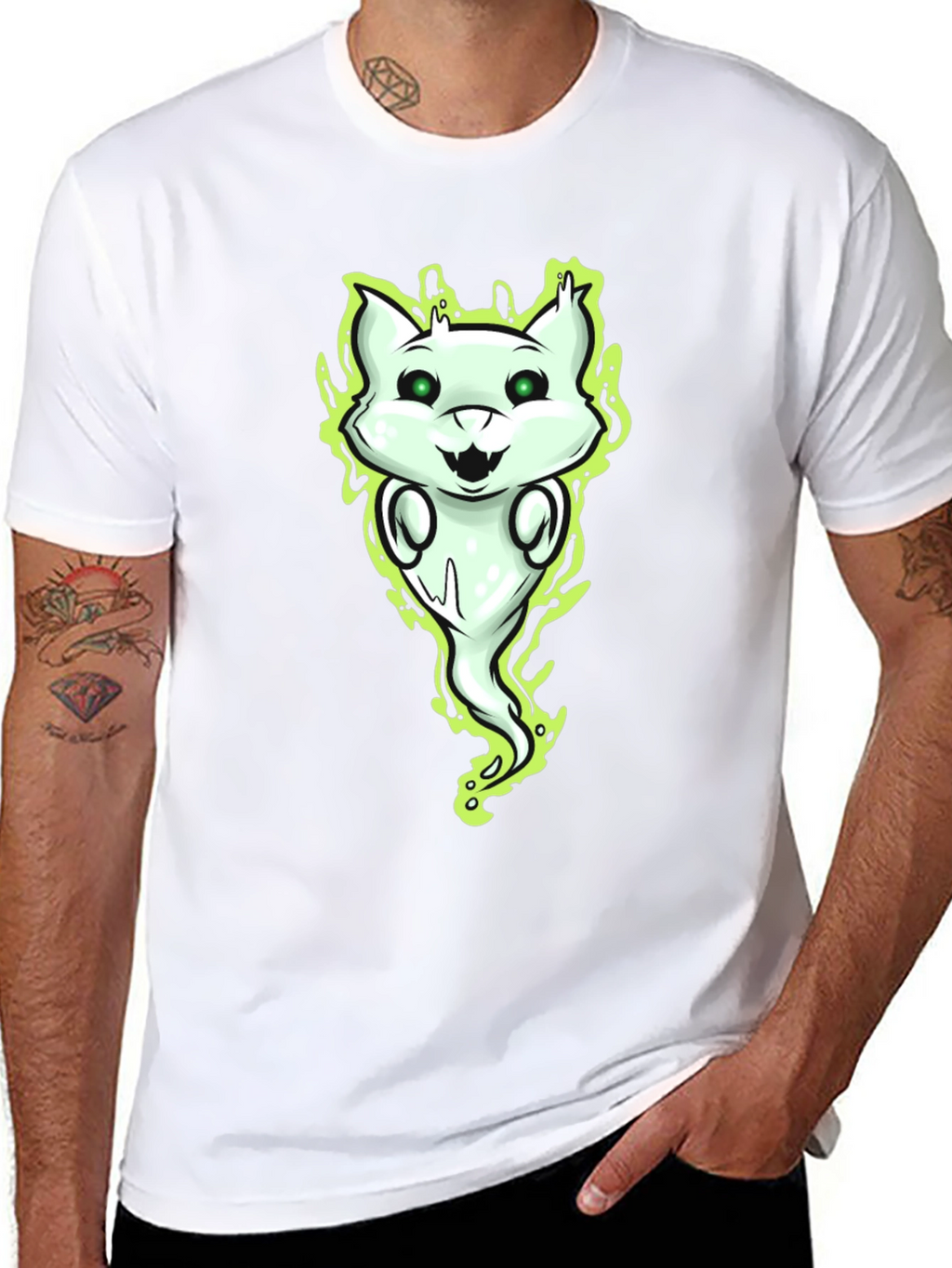 Ghost Cat Graphic Tee - Spooky Fun!