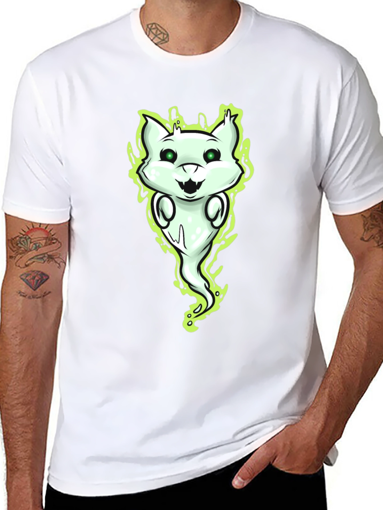 Ghost Cat Graphic Tee - Spooky Fun!