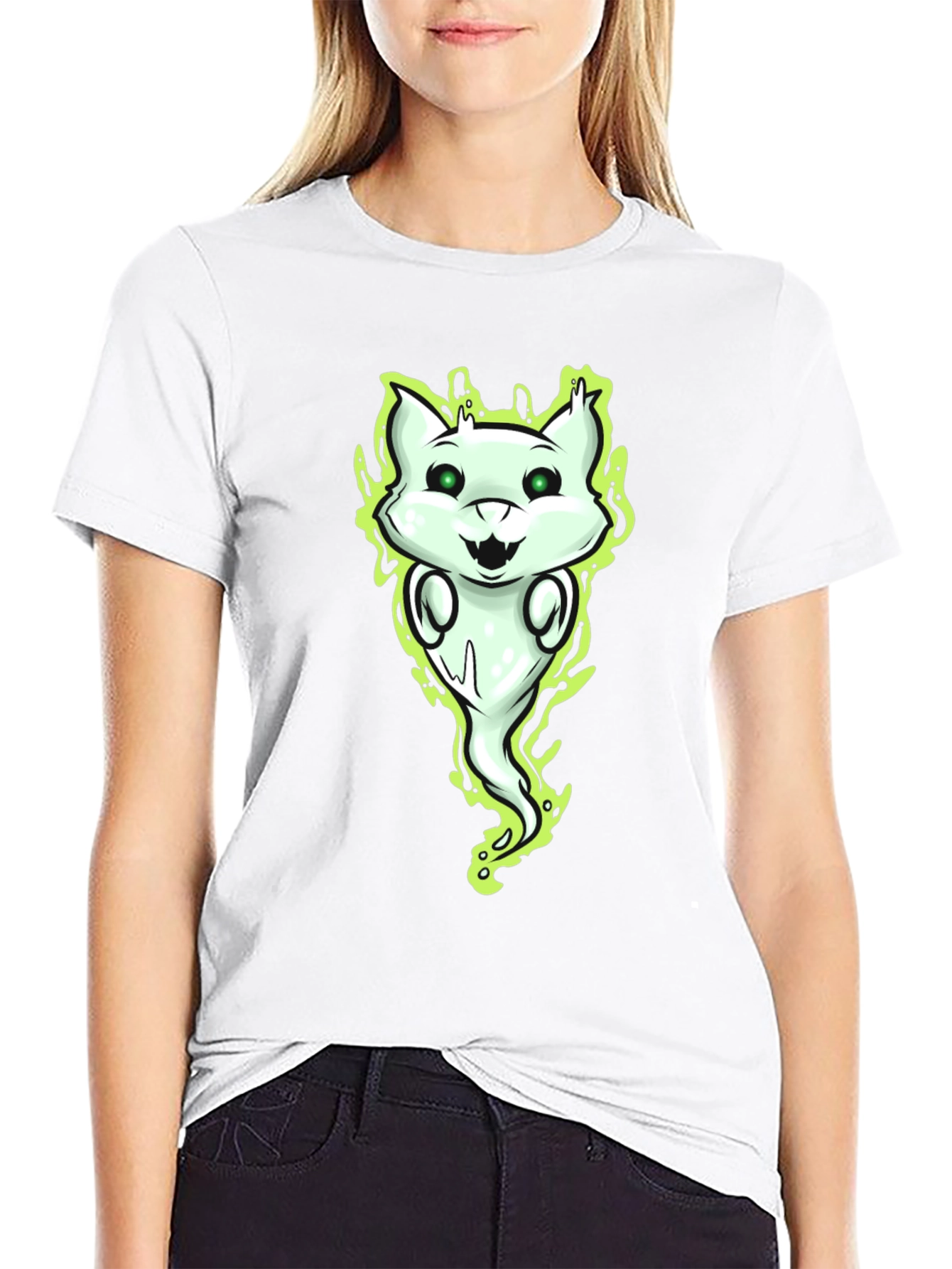 Ghost Cat Graphic Tee - Spooky Fun!
