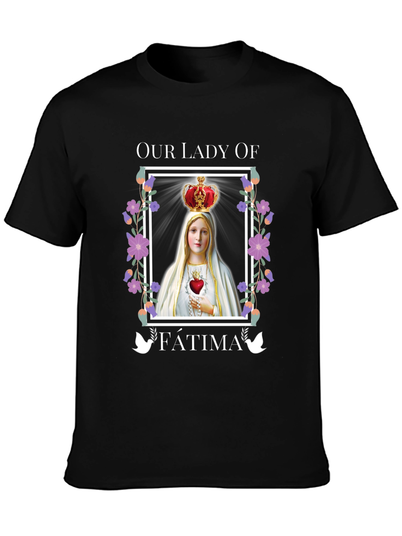 Our Lady of Fatima Graphic Tee - Black Cotton T-Shirt