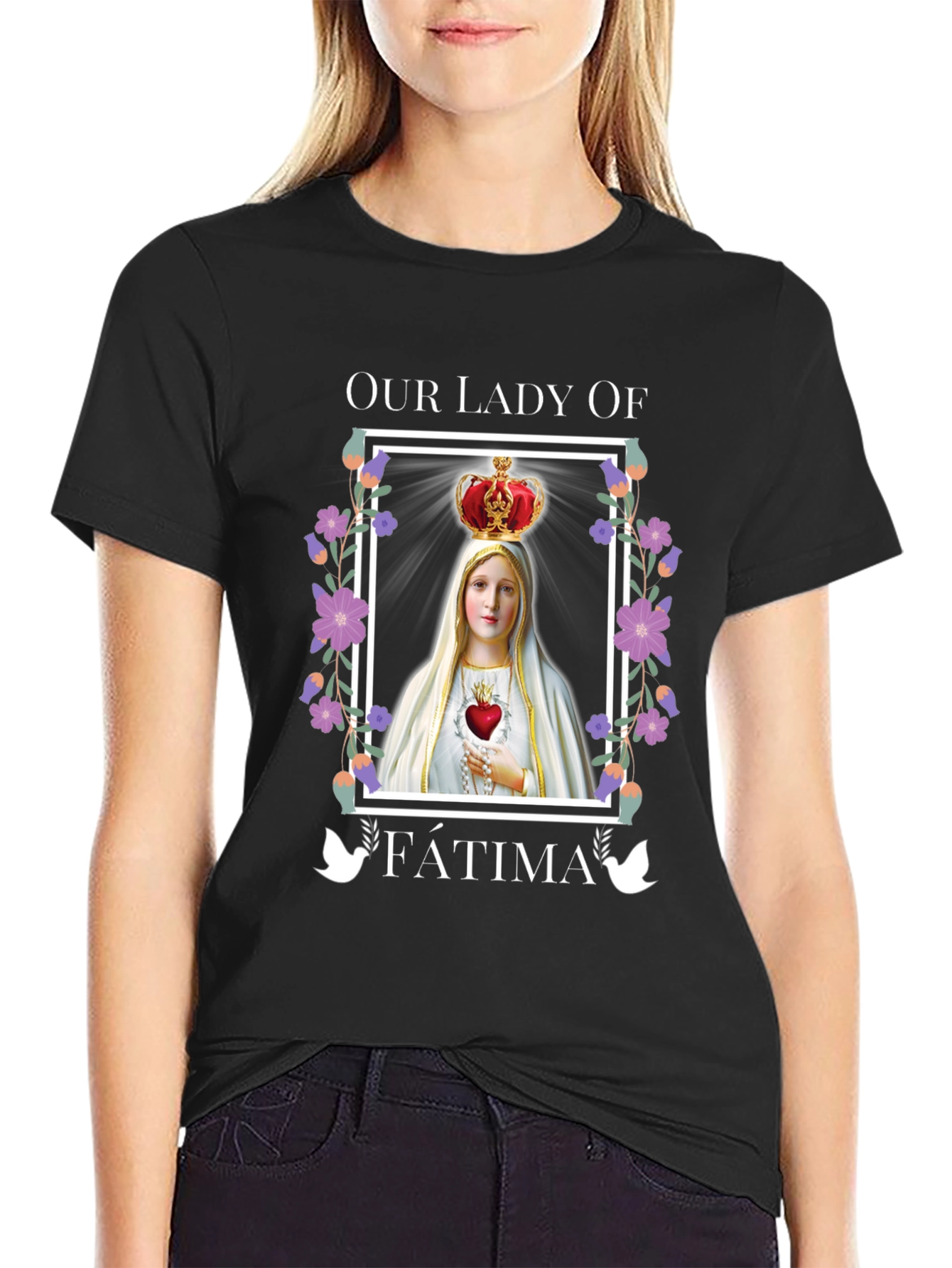 Our Lady of Fatima Graphic Tee - Black Cotton T-Shirt