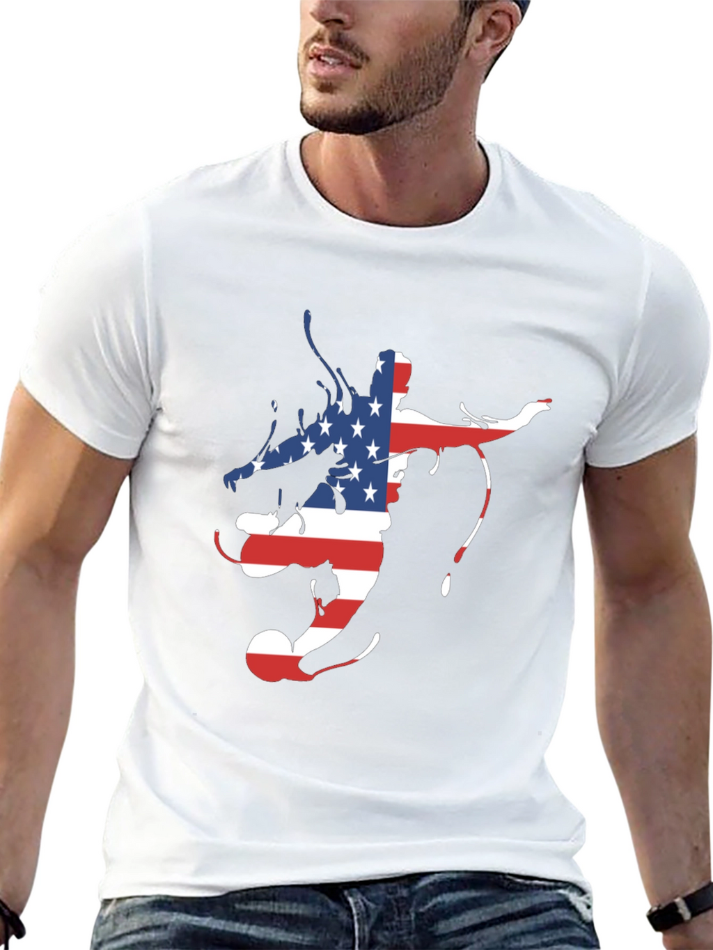 American Flag Soccer Player Mens Black Graphic Tee