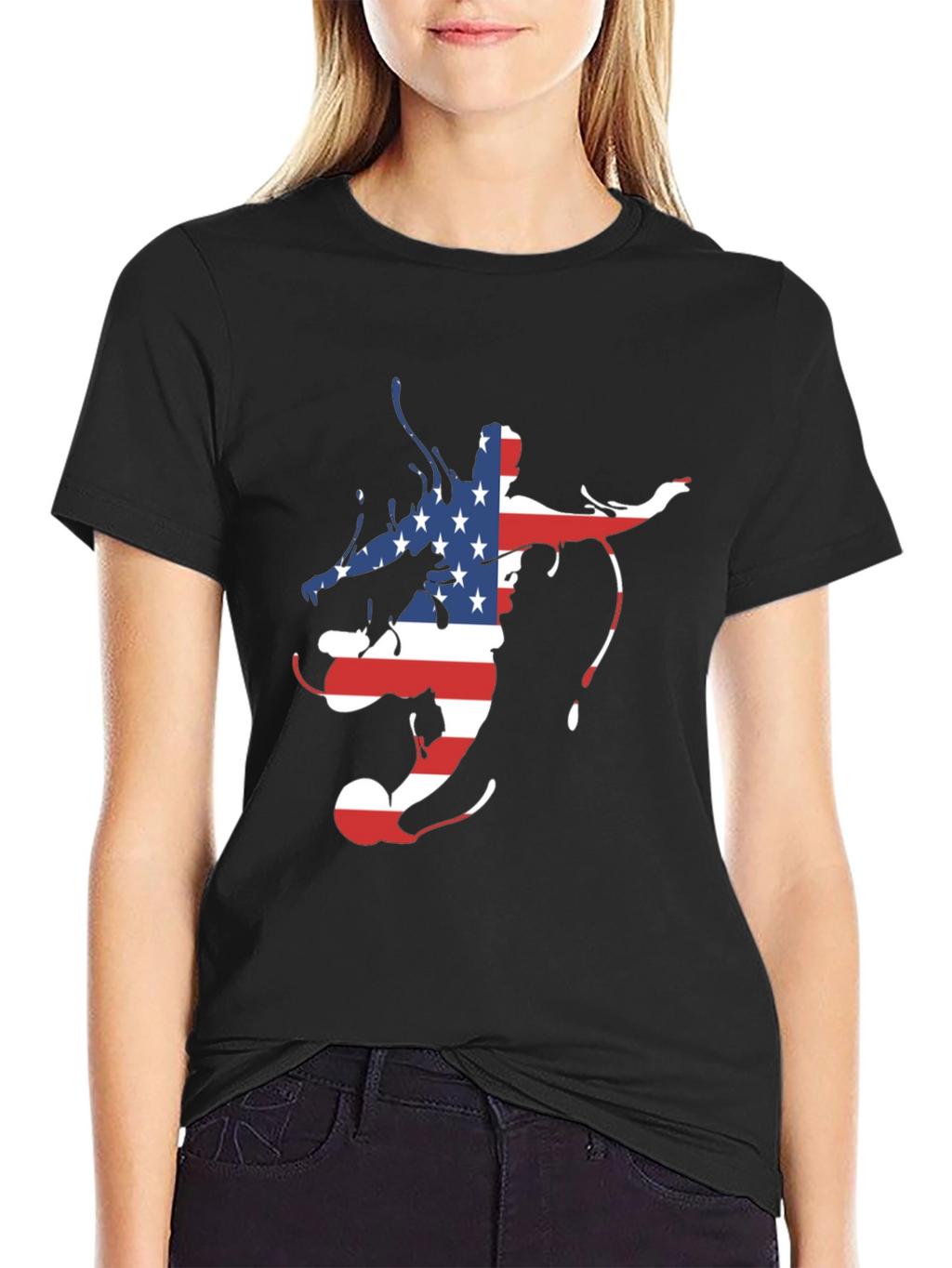 American Flag Soccer Player Mens Black Graphic Tee