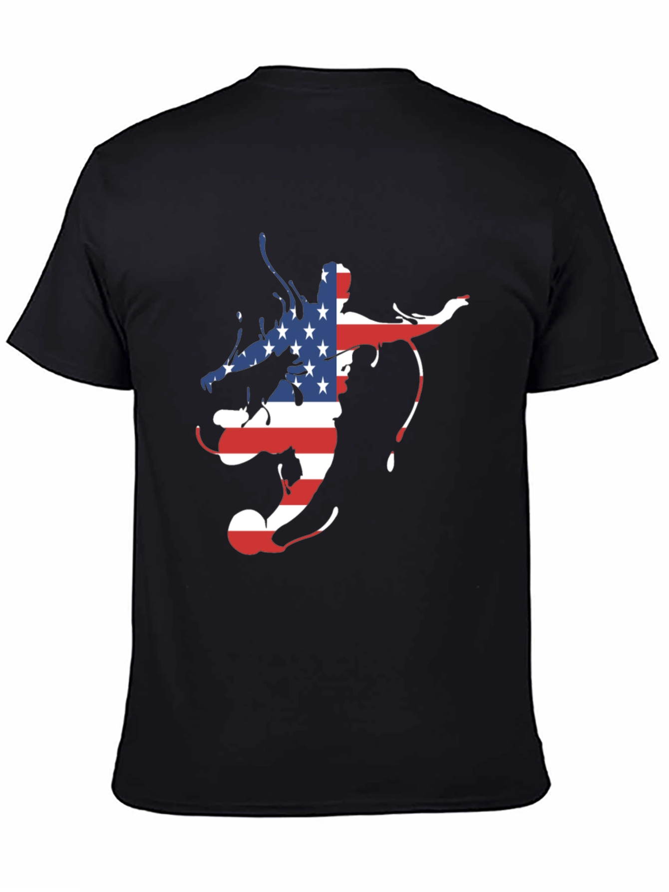 American Flag Soccer Player Mens Black Graphic Tee
