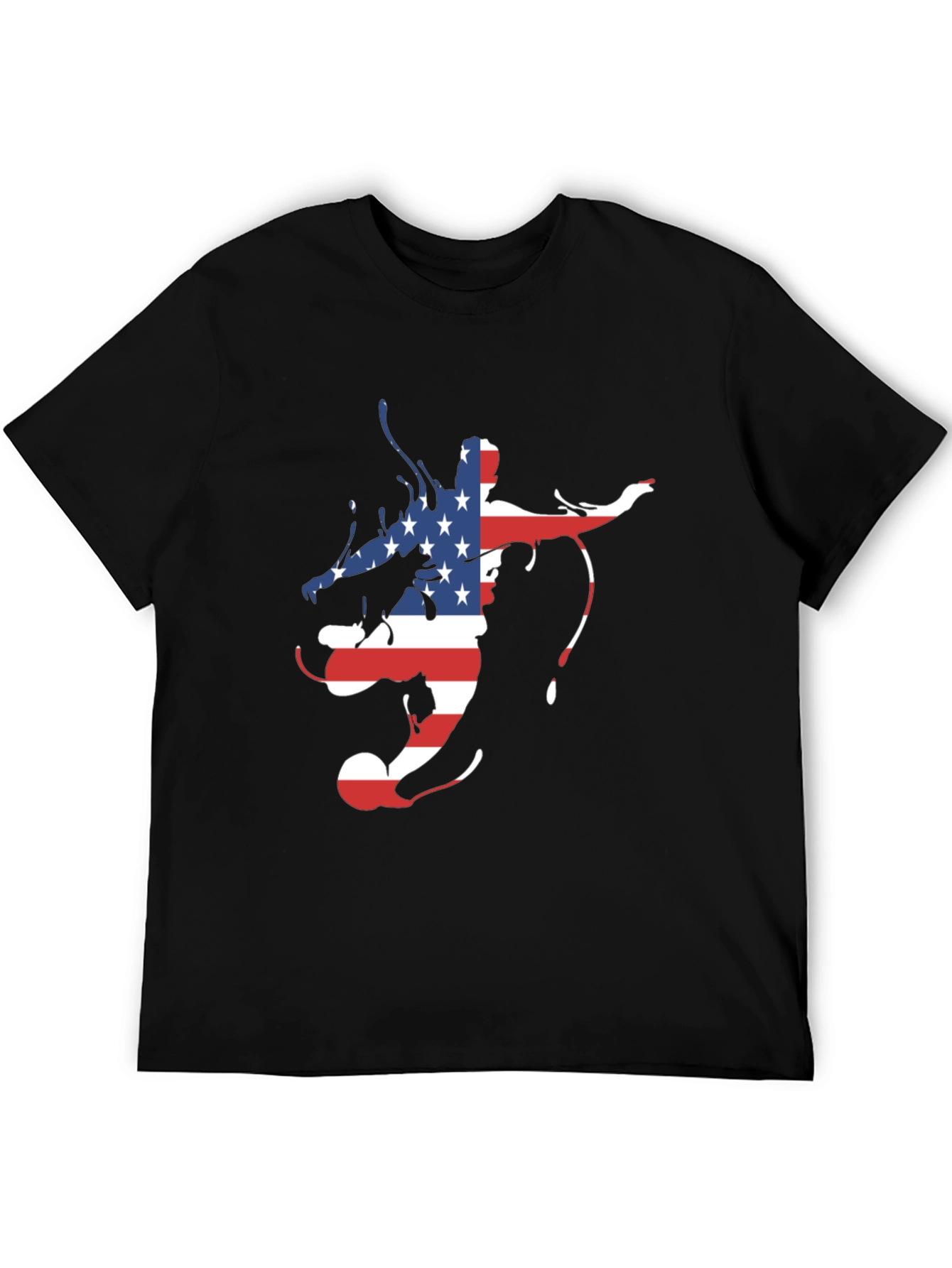 American Flag Soccer Player Mens Black Graphic Tee