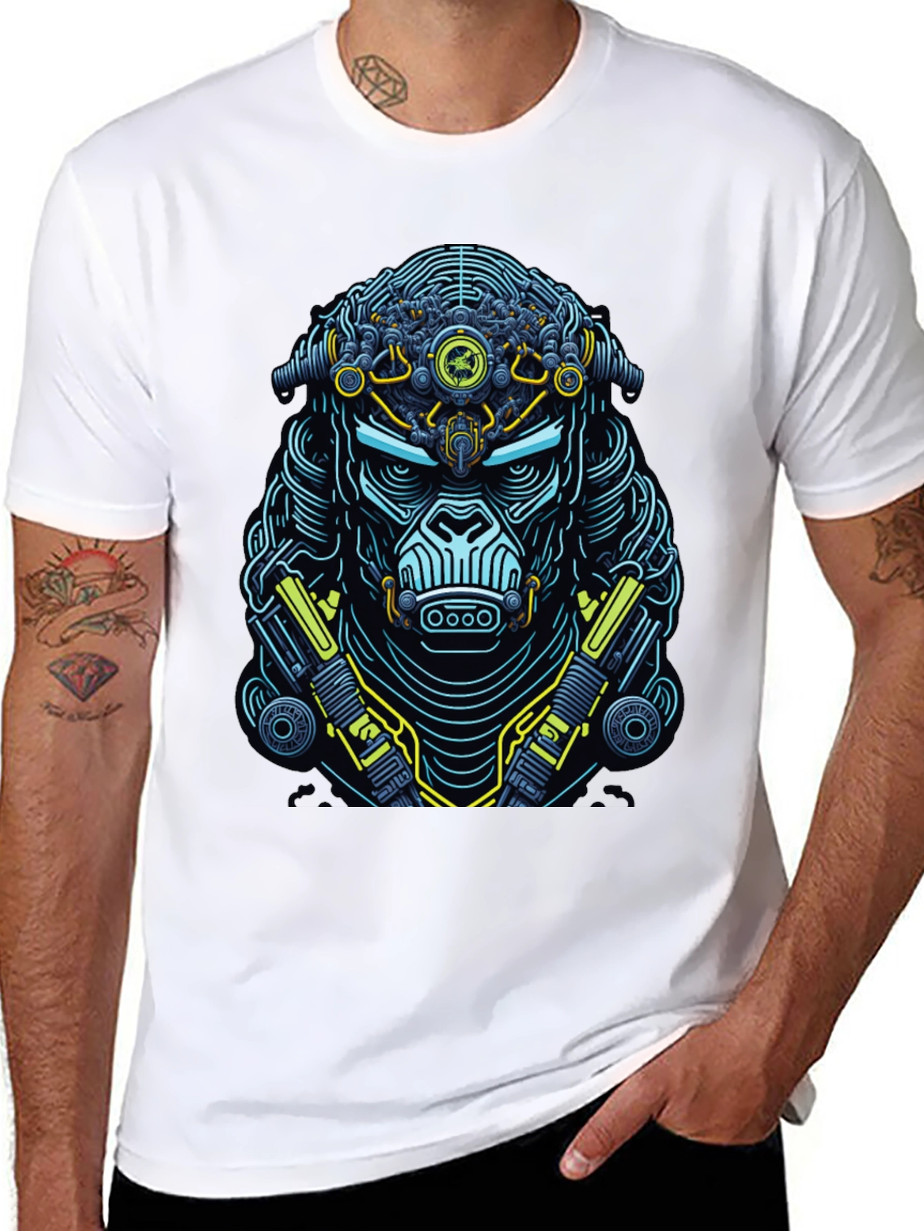 Cyberpunk Gorilla Graphic T-Shirt - Black