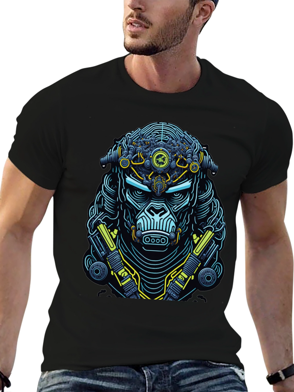 Cyberpunk Gorilla Graphic T-Shirt - Black