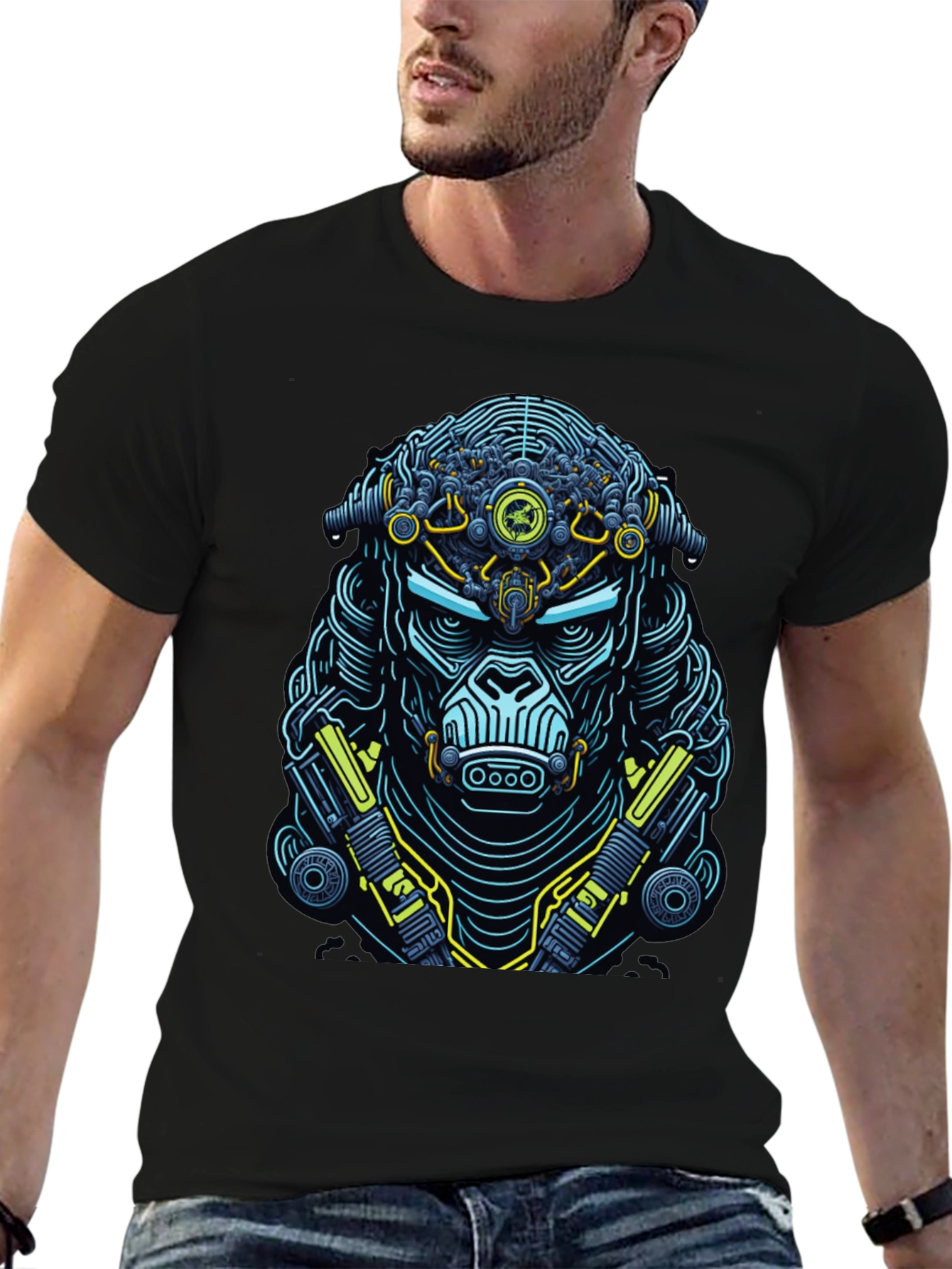Cyberpunk Gorilla Graphic T-Shirt - Black