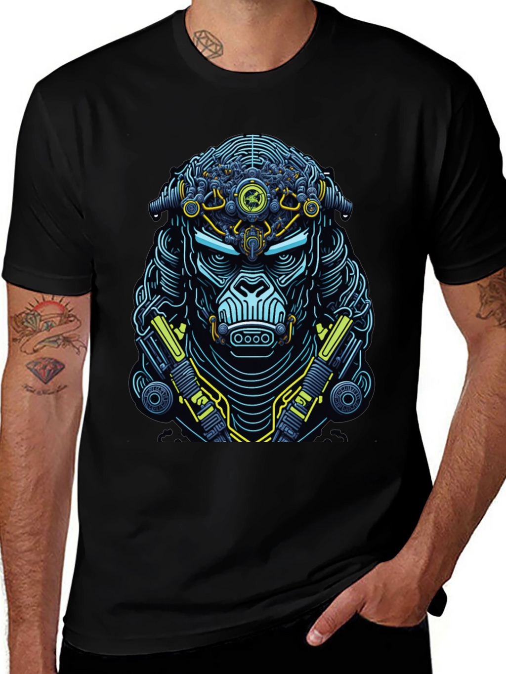 Cyberpunk Gorilla Graphic T-Shirt - Black