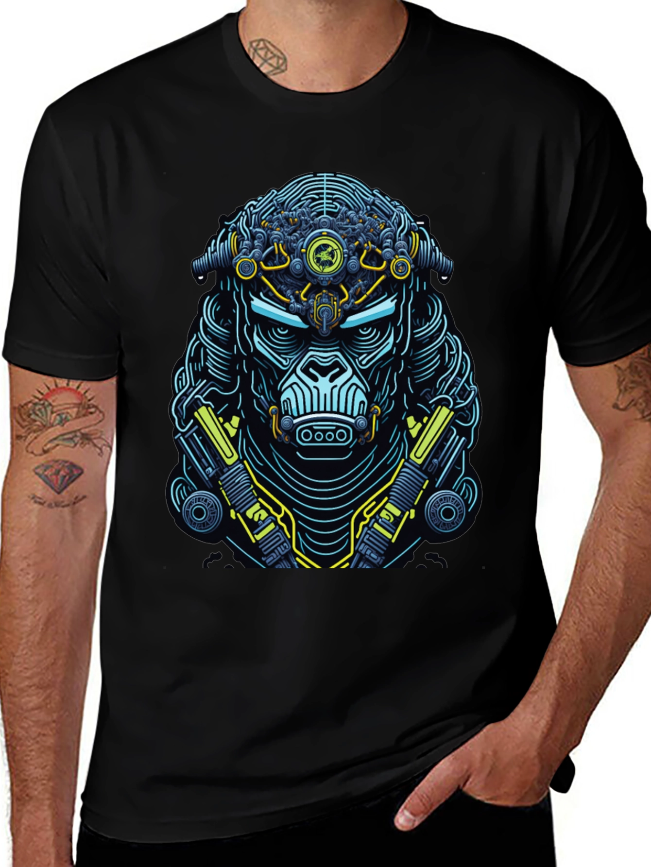 Cyberpunk Gorilla Graphic T-Shirt - Black