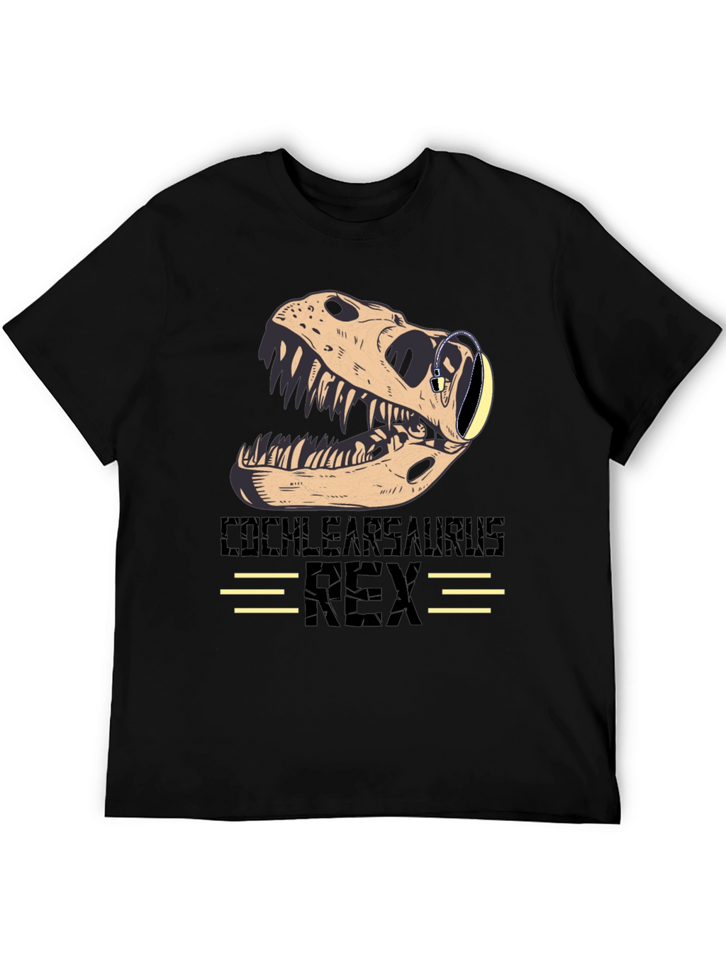 Cochlearsaurus Rex T-Shirt - Dinosaur Skull with Headphones