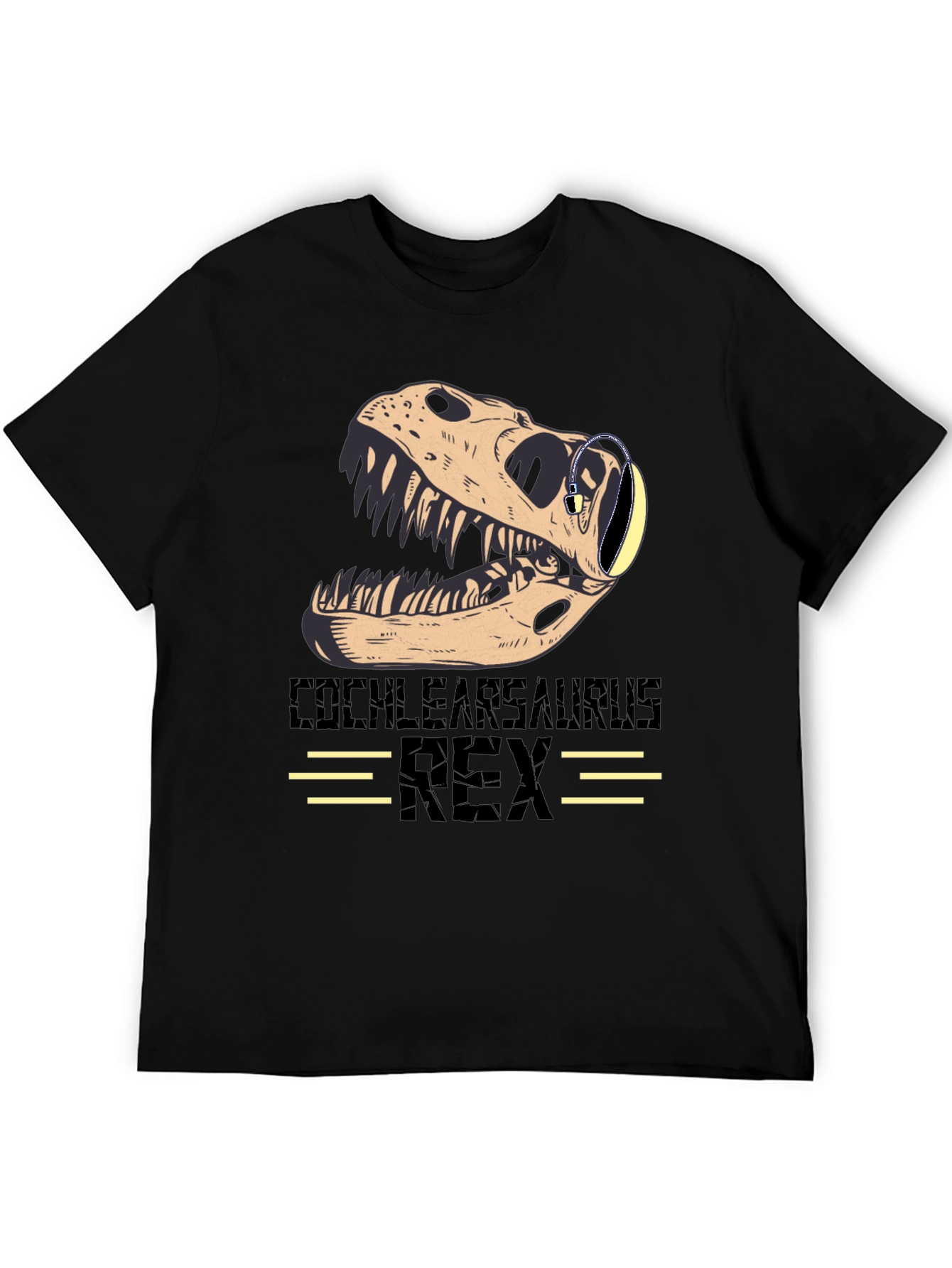 Cochlearsaurus Rex T-Shirt - Dinosaur Skull with Headphones