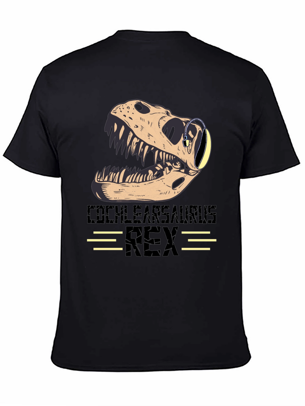 Cochlearsaurus Rex T-Shirt - Dinosaur Skull with Headphones