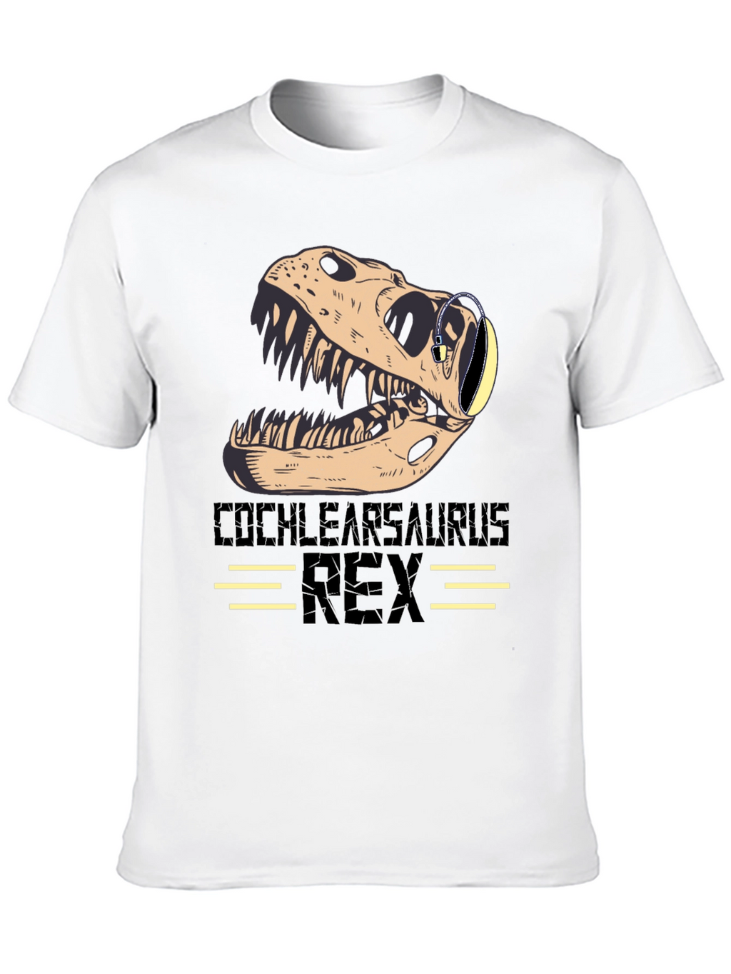 Cochlearsaurus Rex T-Shirt - Dinosaur Skull with Headphones
