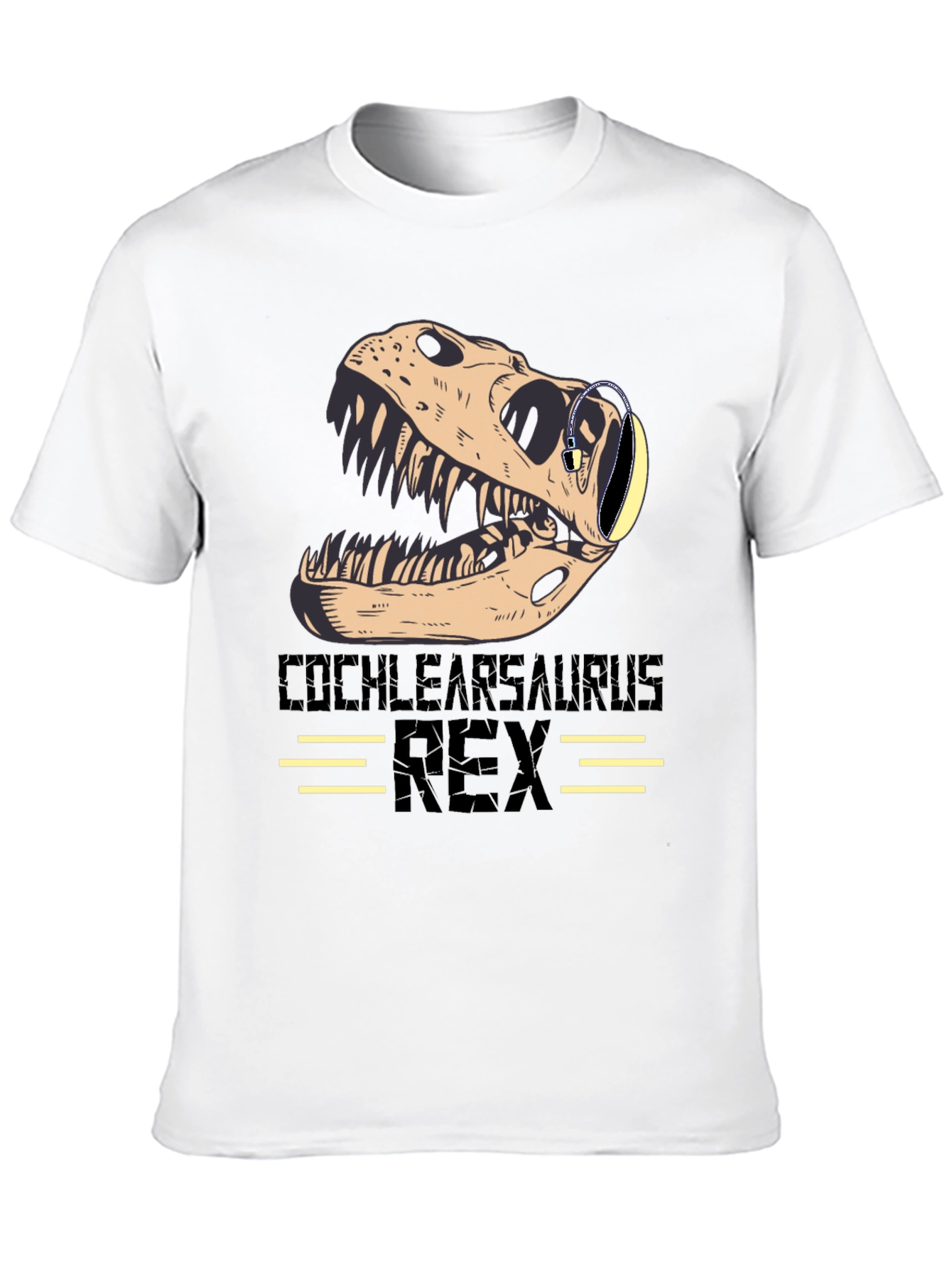 Cochlearsaurus Rex T-Shirt - Dinosaur Skull with Headphones