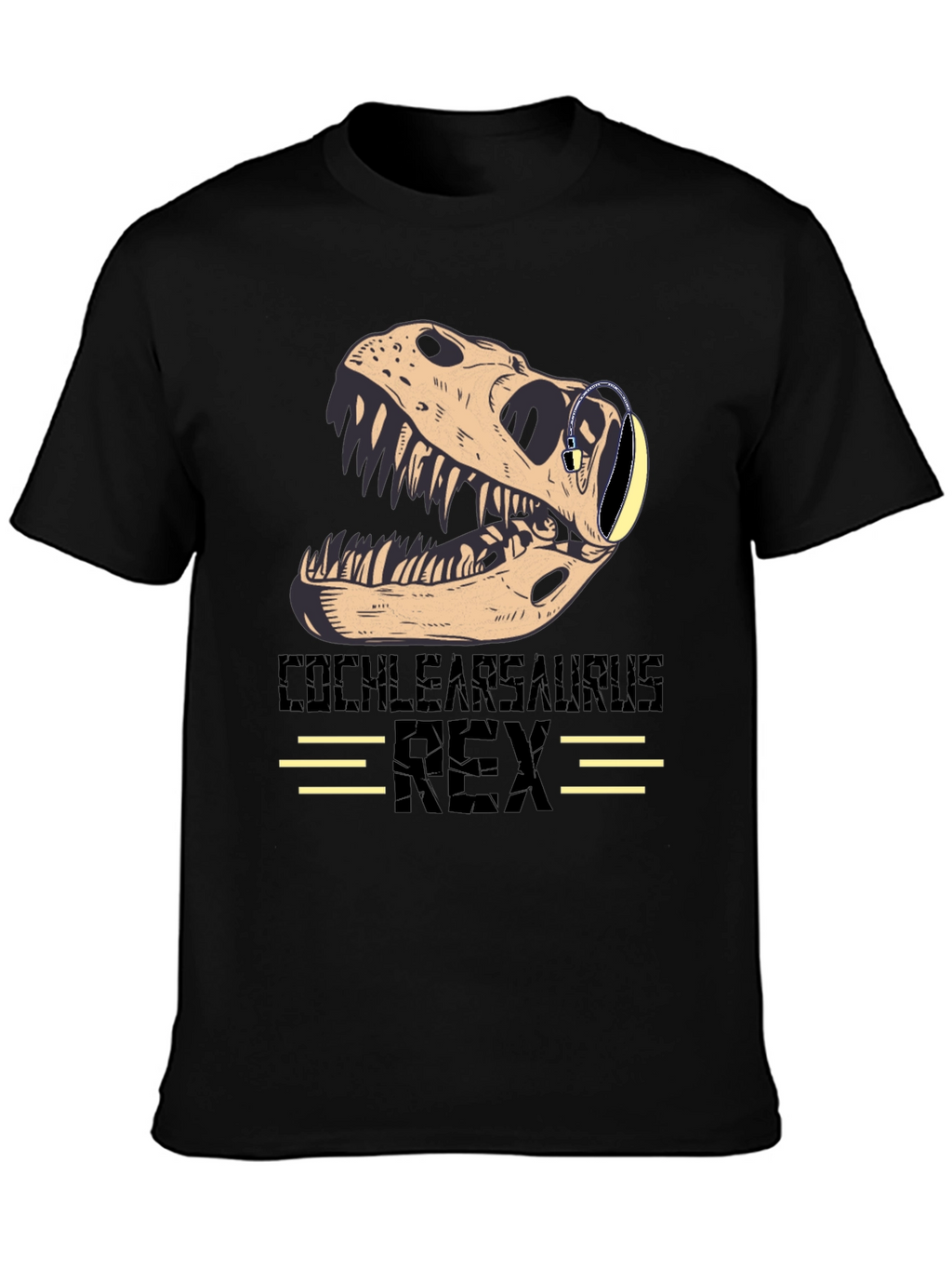 Cochlearsaurus Rex T-Shirt - Dinosaur Skull with Headphones