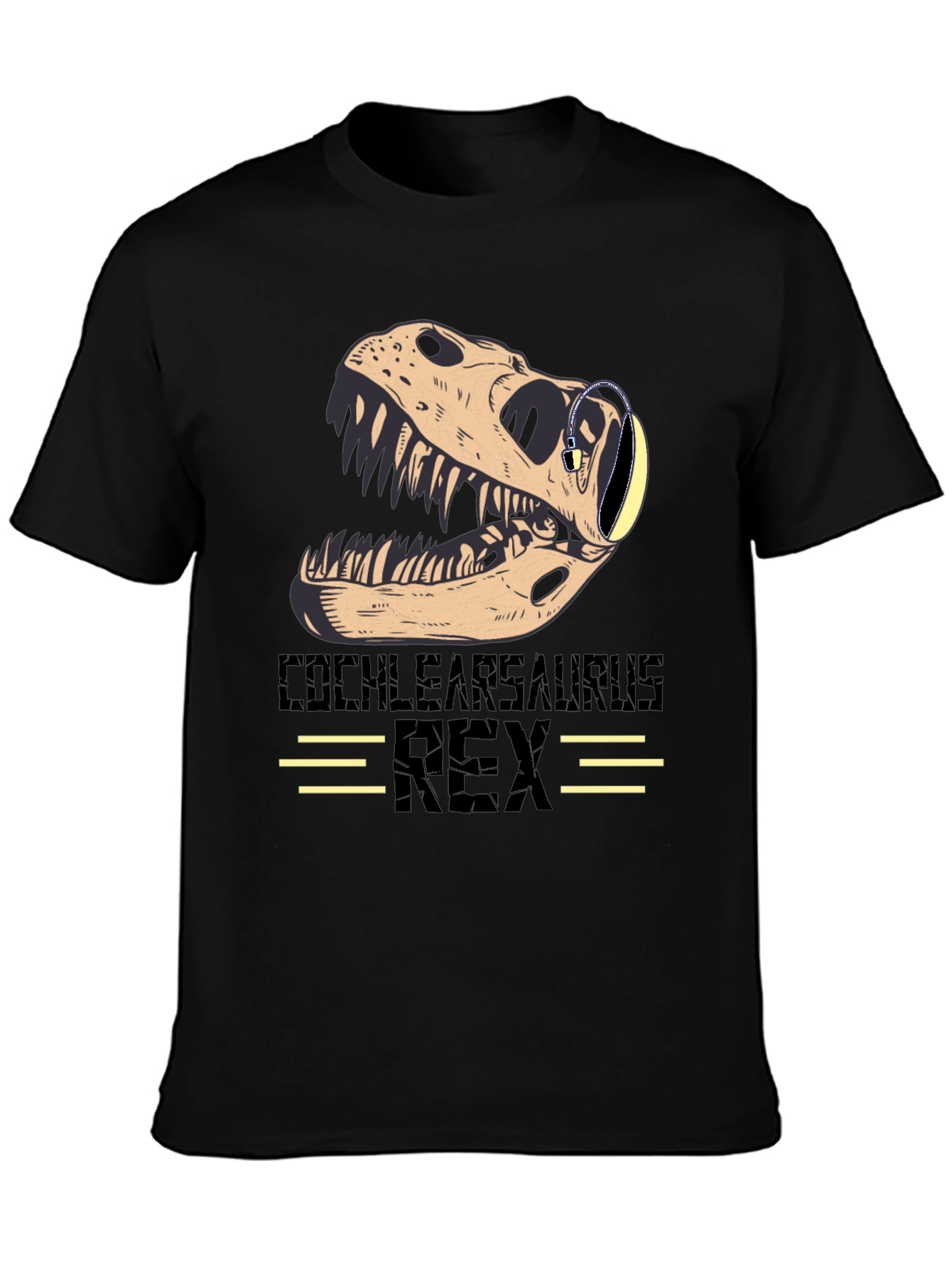 Cochlearsaurus Rex T-Shirt - Dinosaur Skull with Headphones