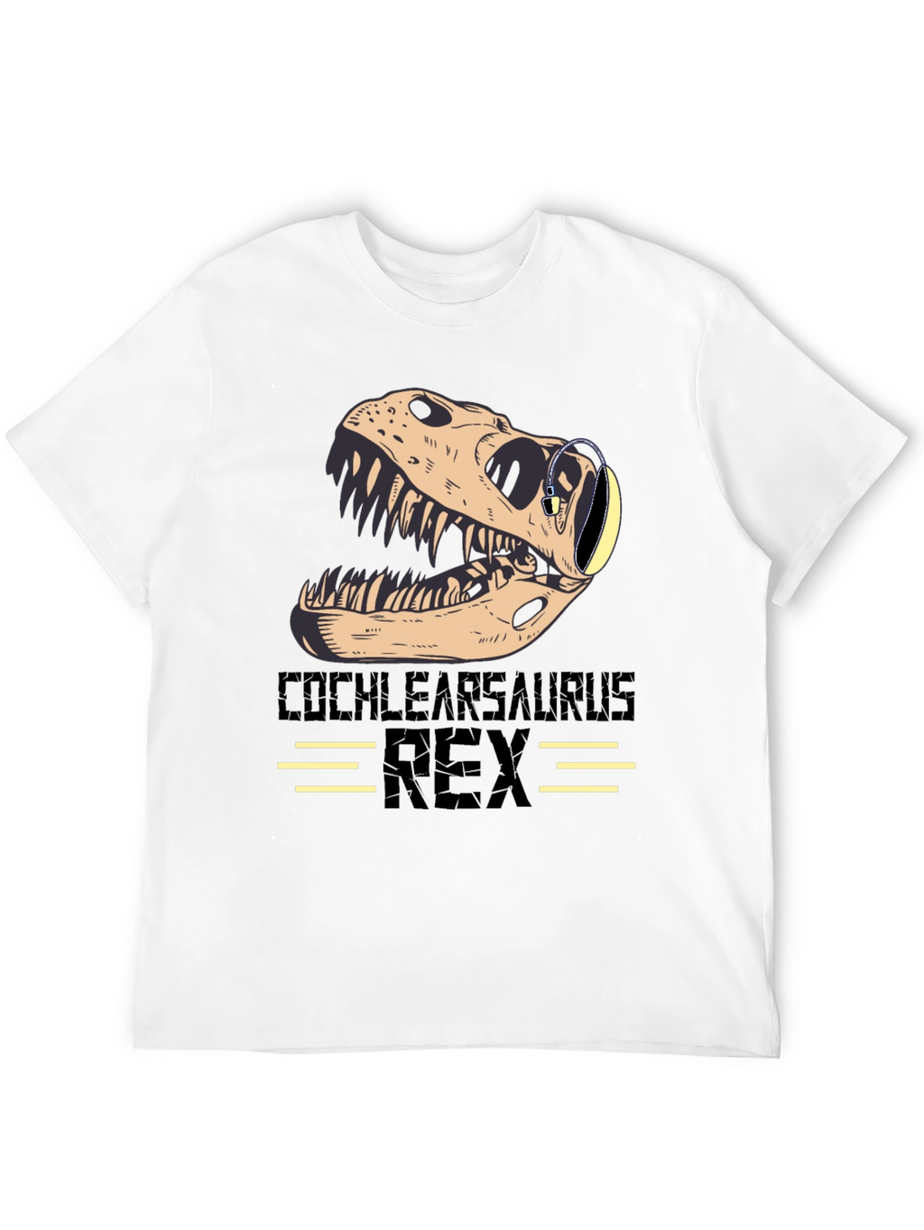 Cochlearsaurus Rex T-Shirt - Dinosaur Skull with Headphones