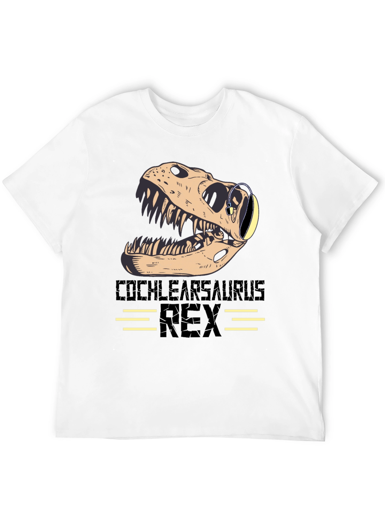 Cochlearsaurus Rex T-Shirt - Dinosaur Skull with Headphones
