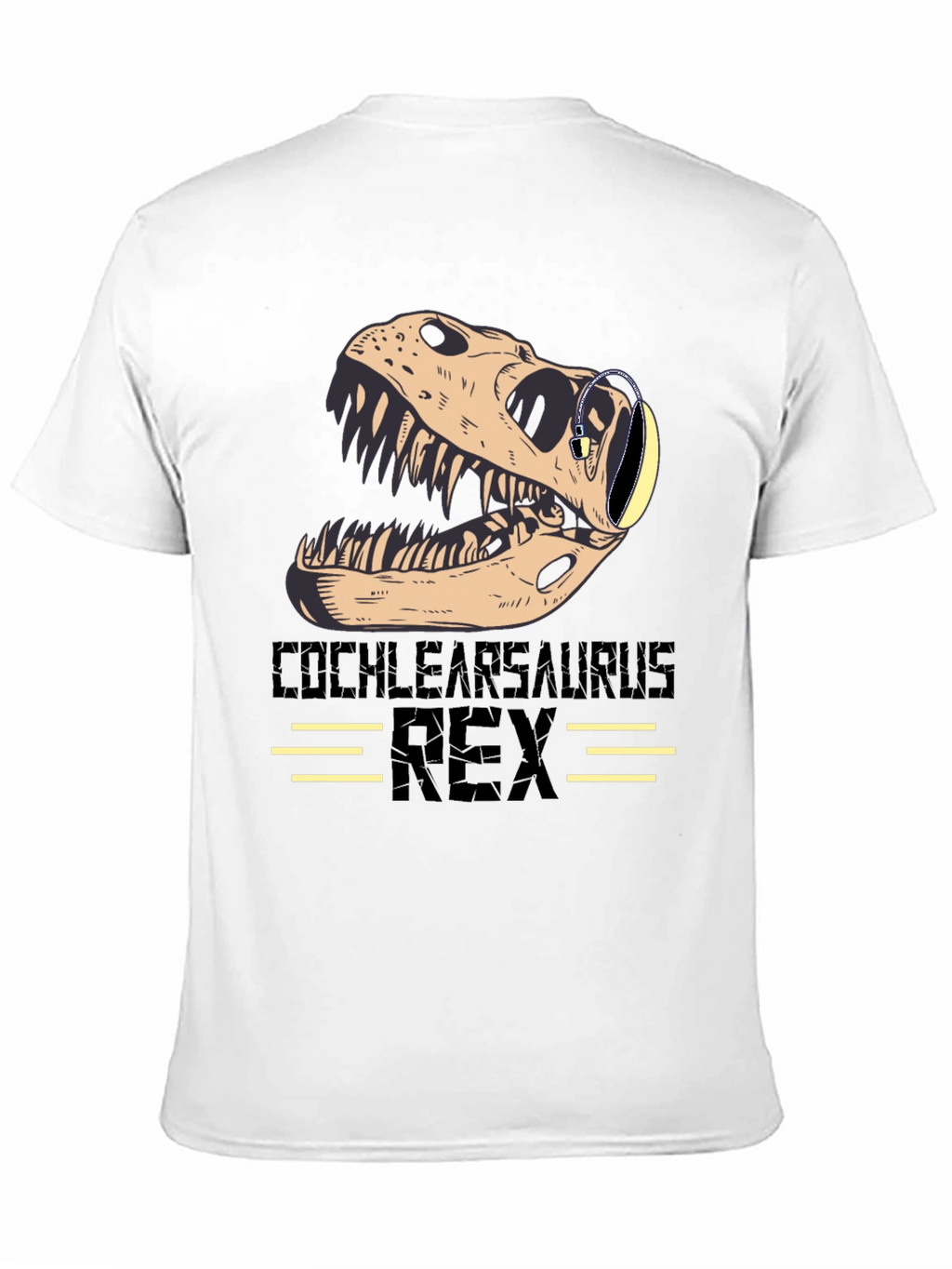 Cochlearsaurus Rex T-Shirt - Dinosaur Skull with Headphones