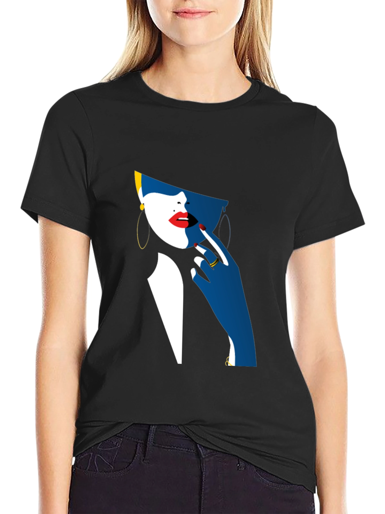 Abstract Woman Graphic Black T-Shirt