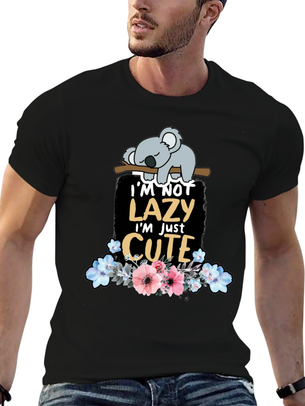 Lazy Koala T-Shirt: Cute Floral Design