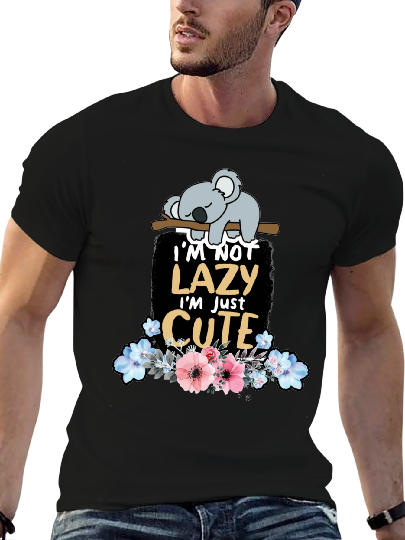 Lazy Koala T-Shirt: Cute Floral Design