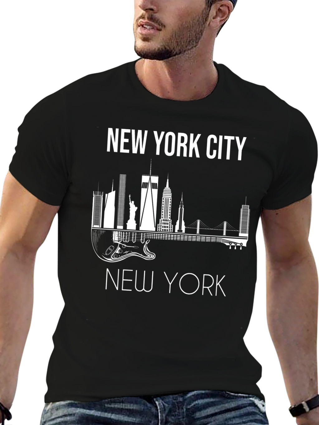 New York City Skyline Guitar Graphic Tee