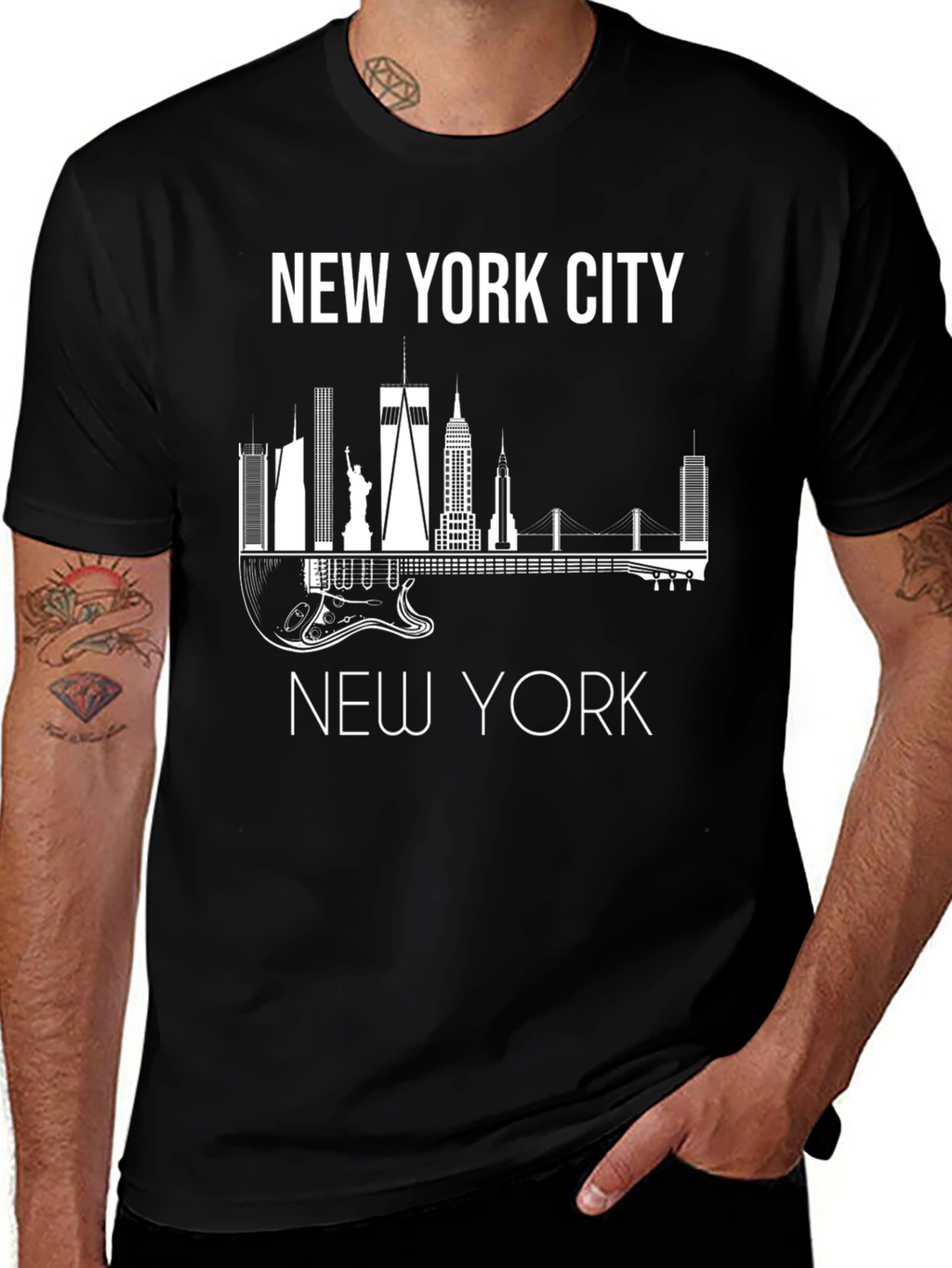 New York City Skyline Guitar Graphic Tee