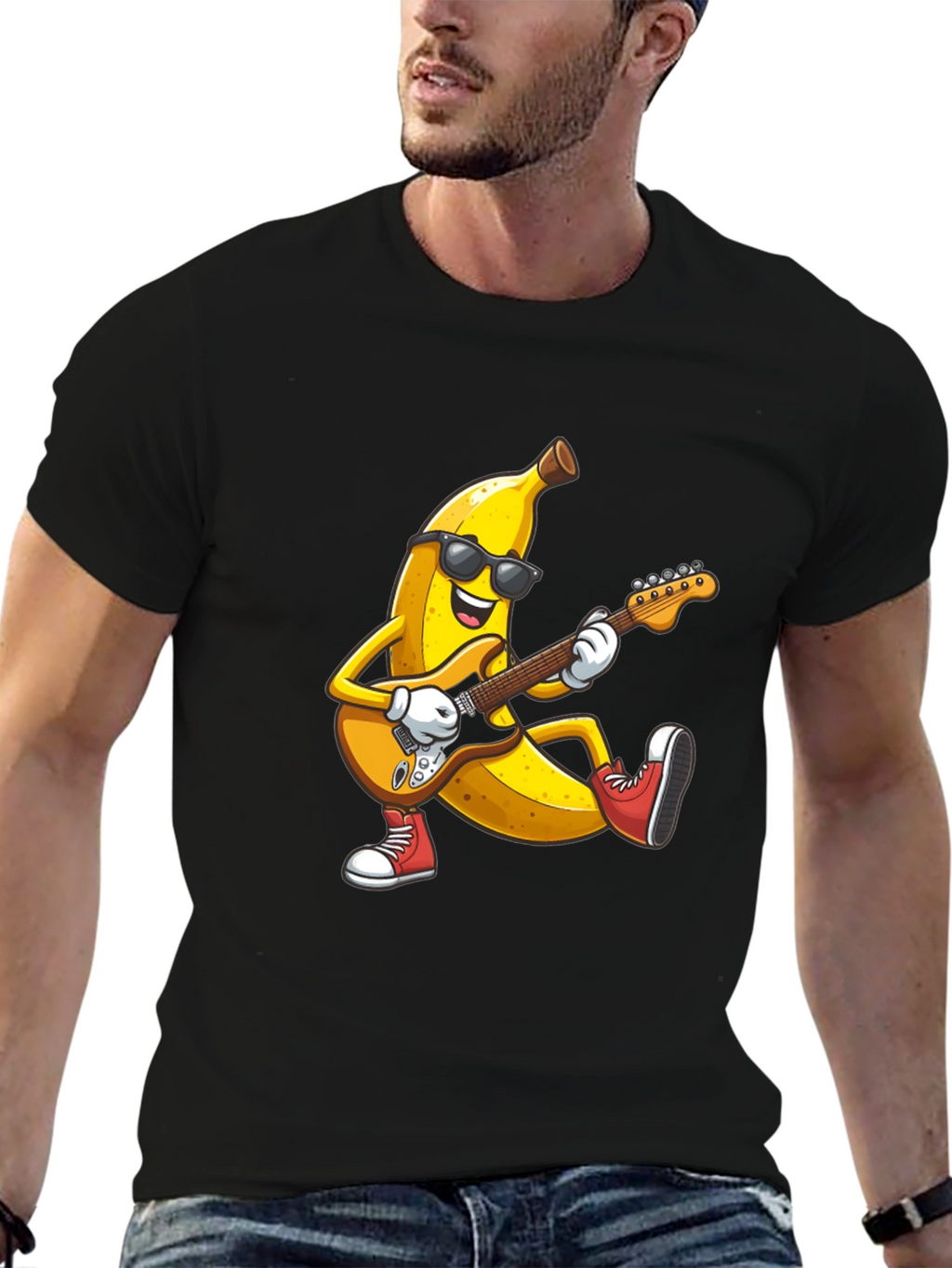 Banana Rocker T-Shirt - Cool Fruit Guitarist Tee