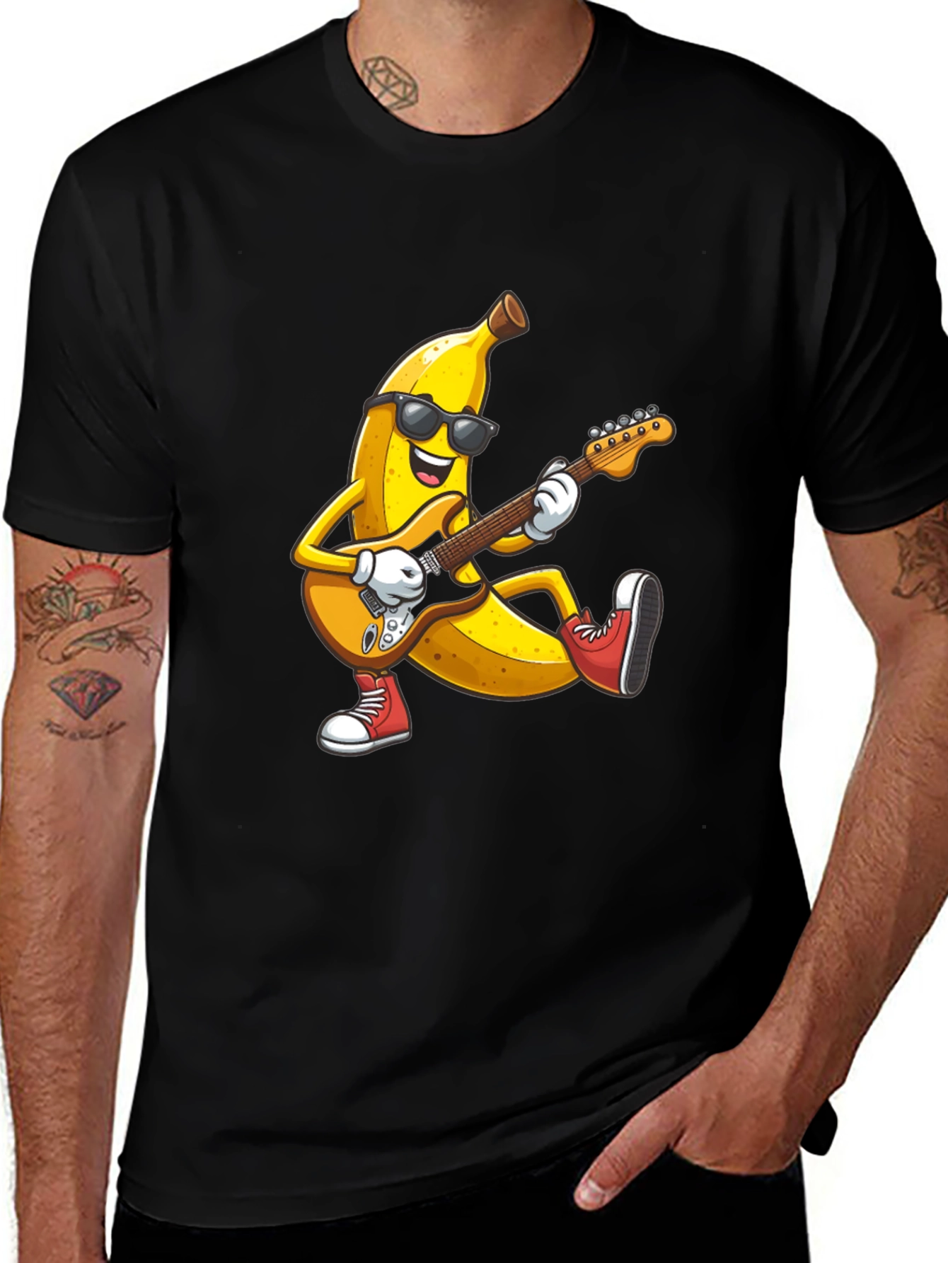 Banana Rocker T-Shirt - Cool Fruit Guitarist Tee