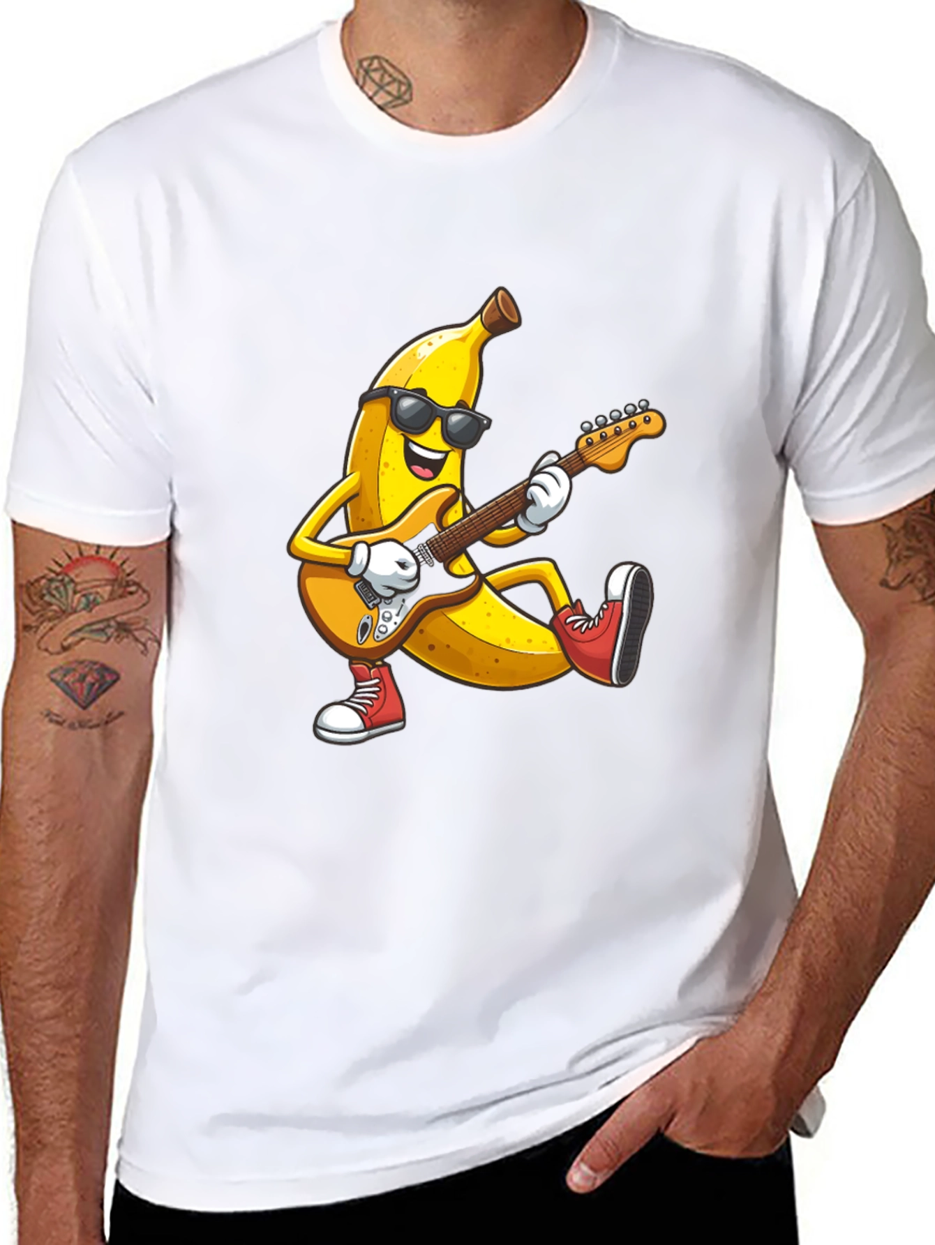 Banana Rocker T-Shirt - Cool Fruit Guitarist Tee