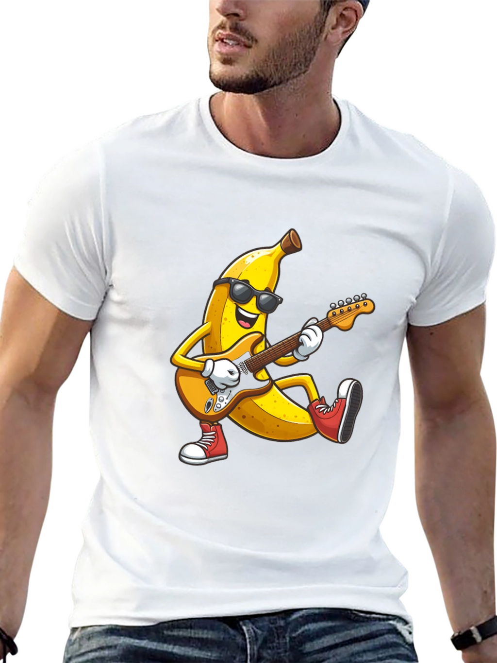 Banana Rocker T-Shirt - Cool Fruit Guitarist Tee