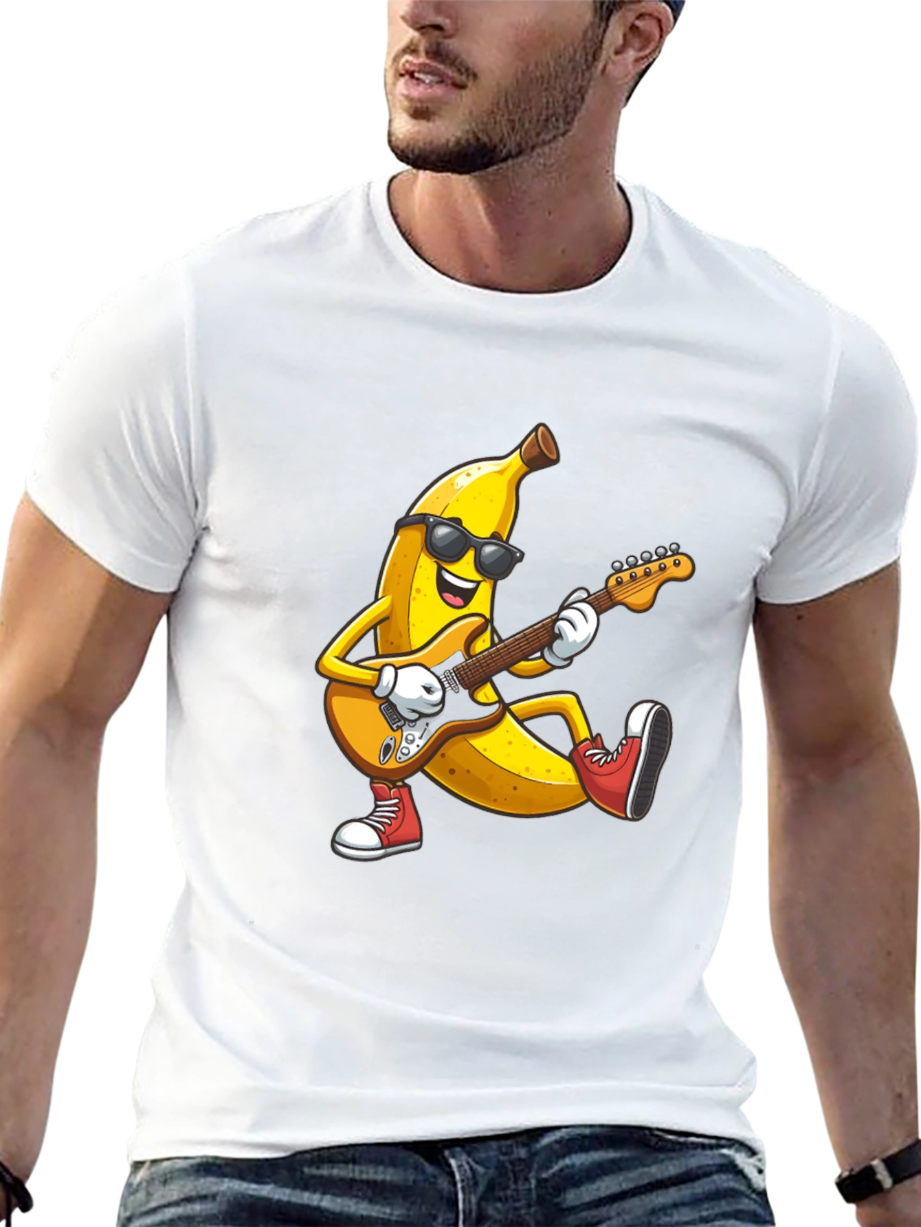 Banana Rocker T-Shirt - Cool Fruit Guitarist Tee