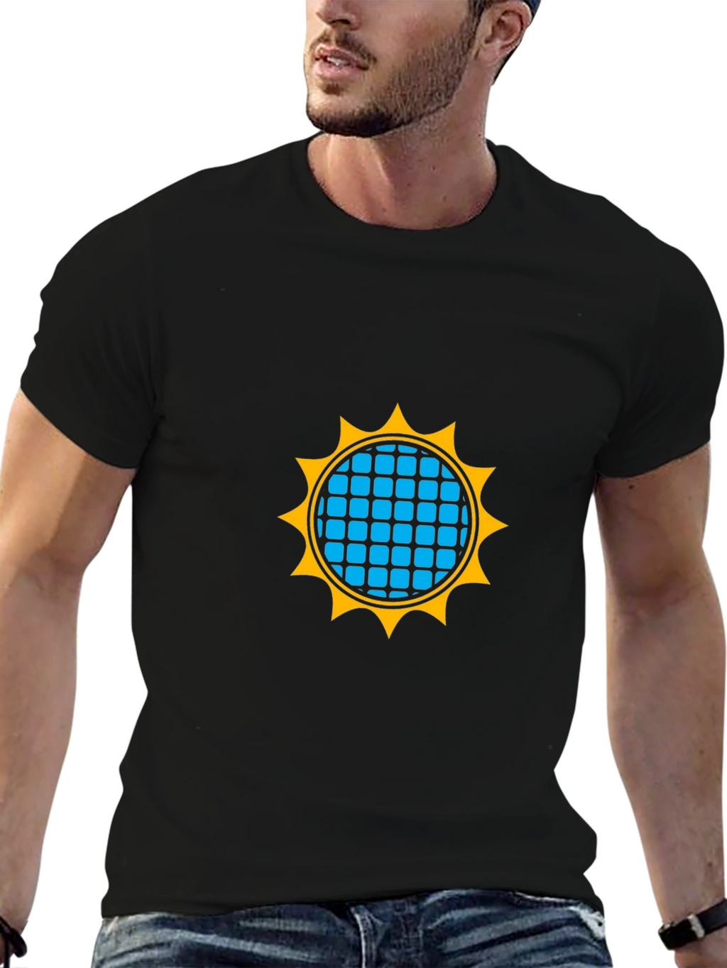 Geometric Sun Graphic Black T-Shirt