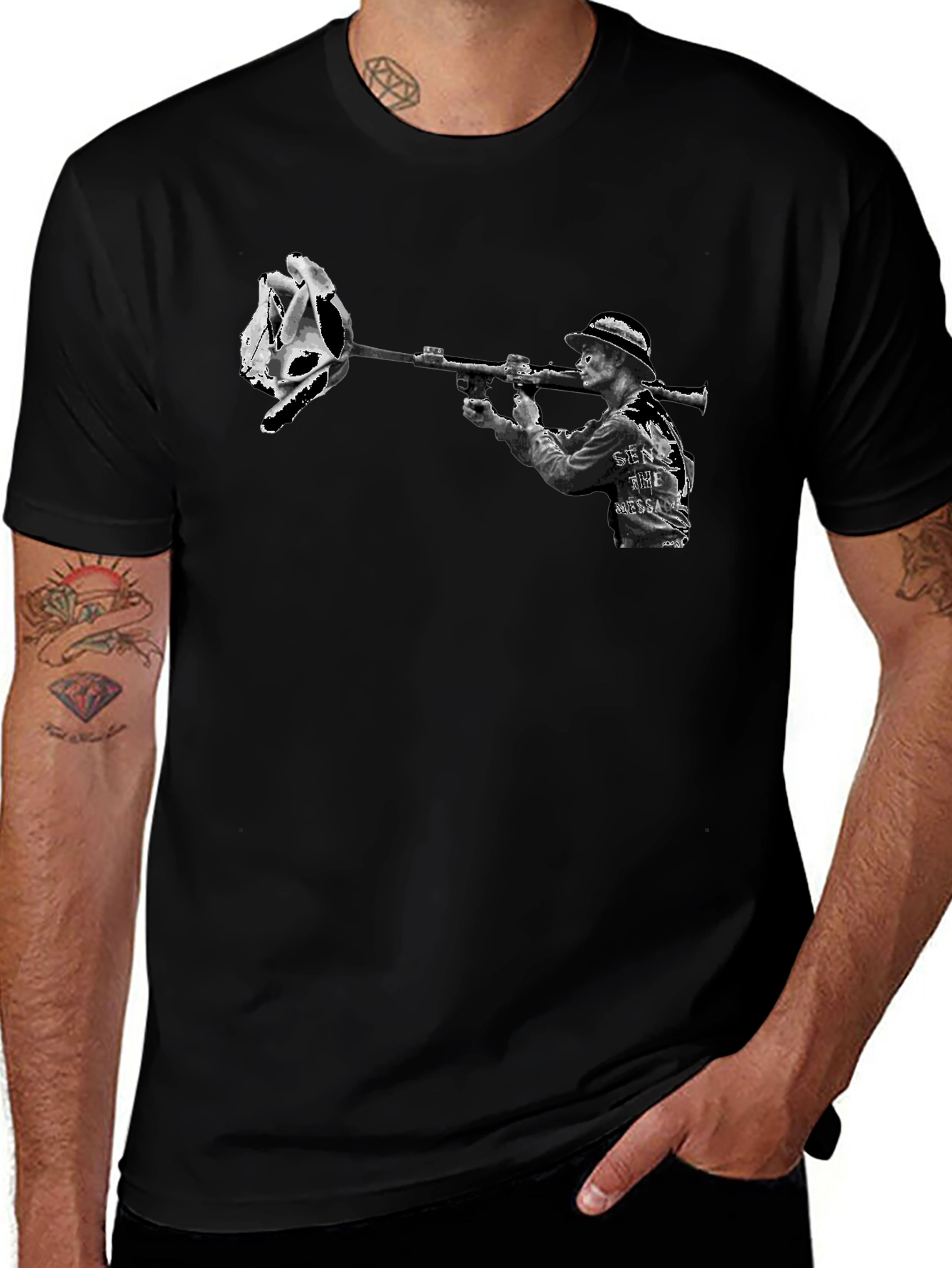 Edgy Graphic Tee - Skull Rose Bazooka
