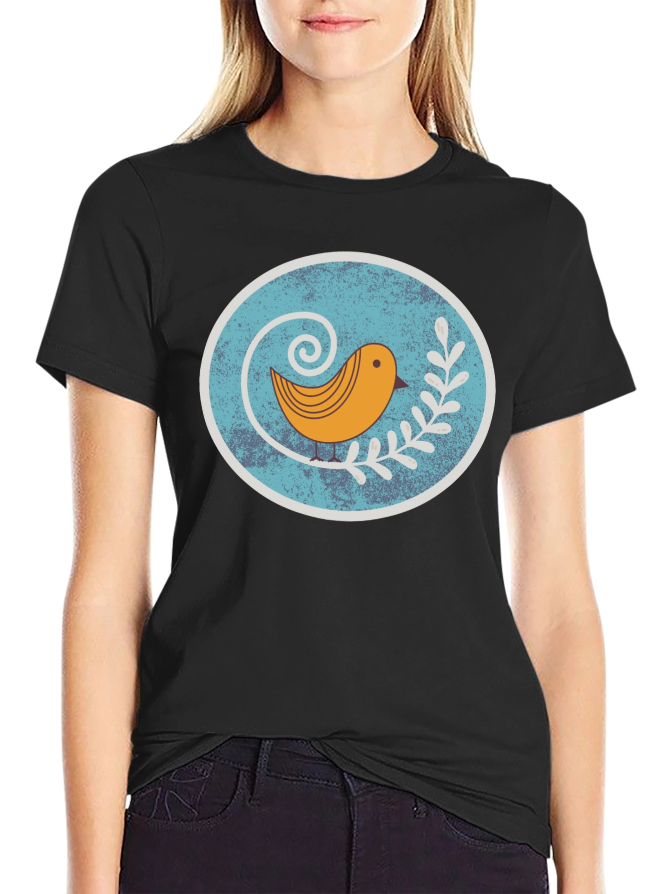 Bird Graphic Tee - Retro Style Bird on Branch T-Shirt