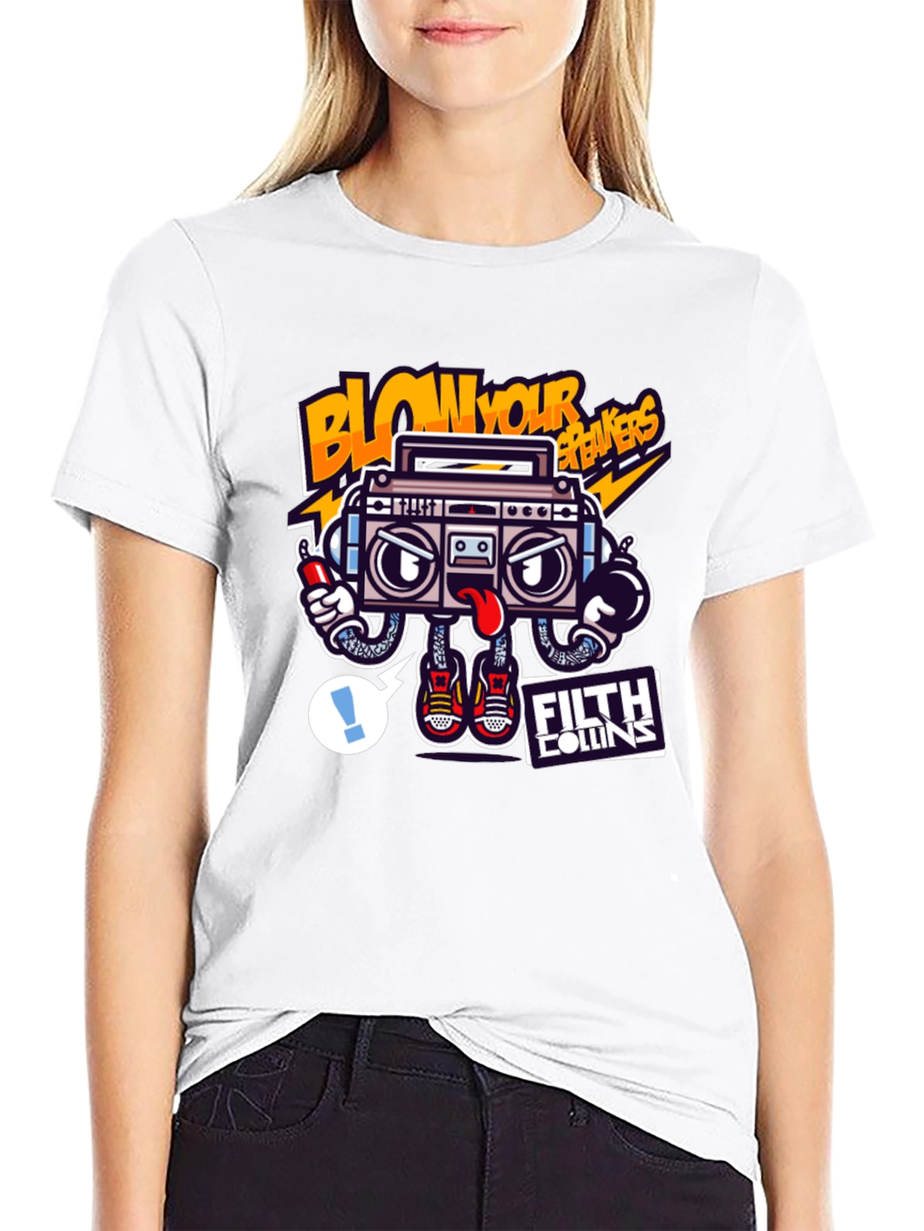 Cartoon Boombox Graphic Tee - Blow Your Breakers