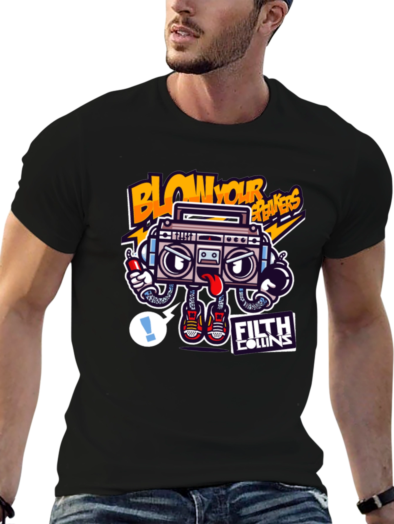 Cartoon Boombox Graphic Tee - Blow Your Breakers