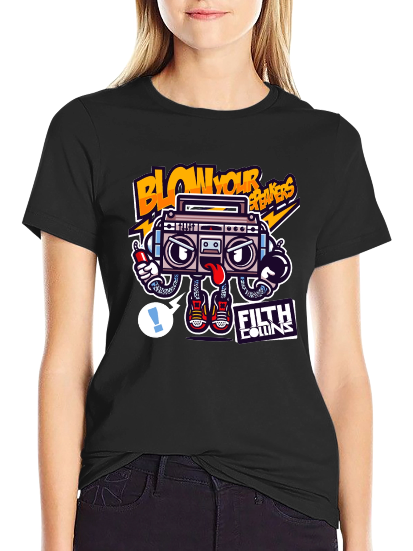 Cartoon Boombox Graphic Tee - Blow Your Breakers