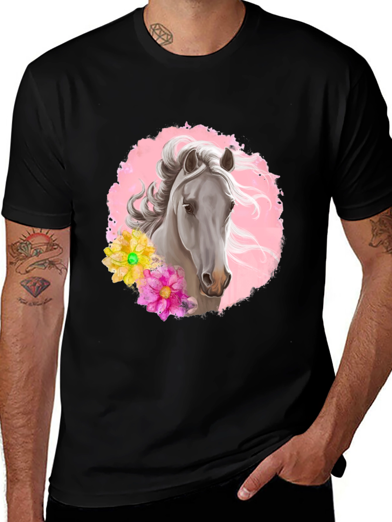 Horse & Floral Graphic Tee - Stylish Mens Shirt