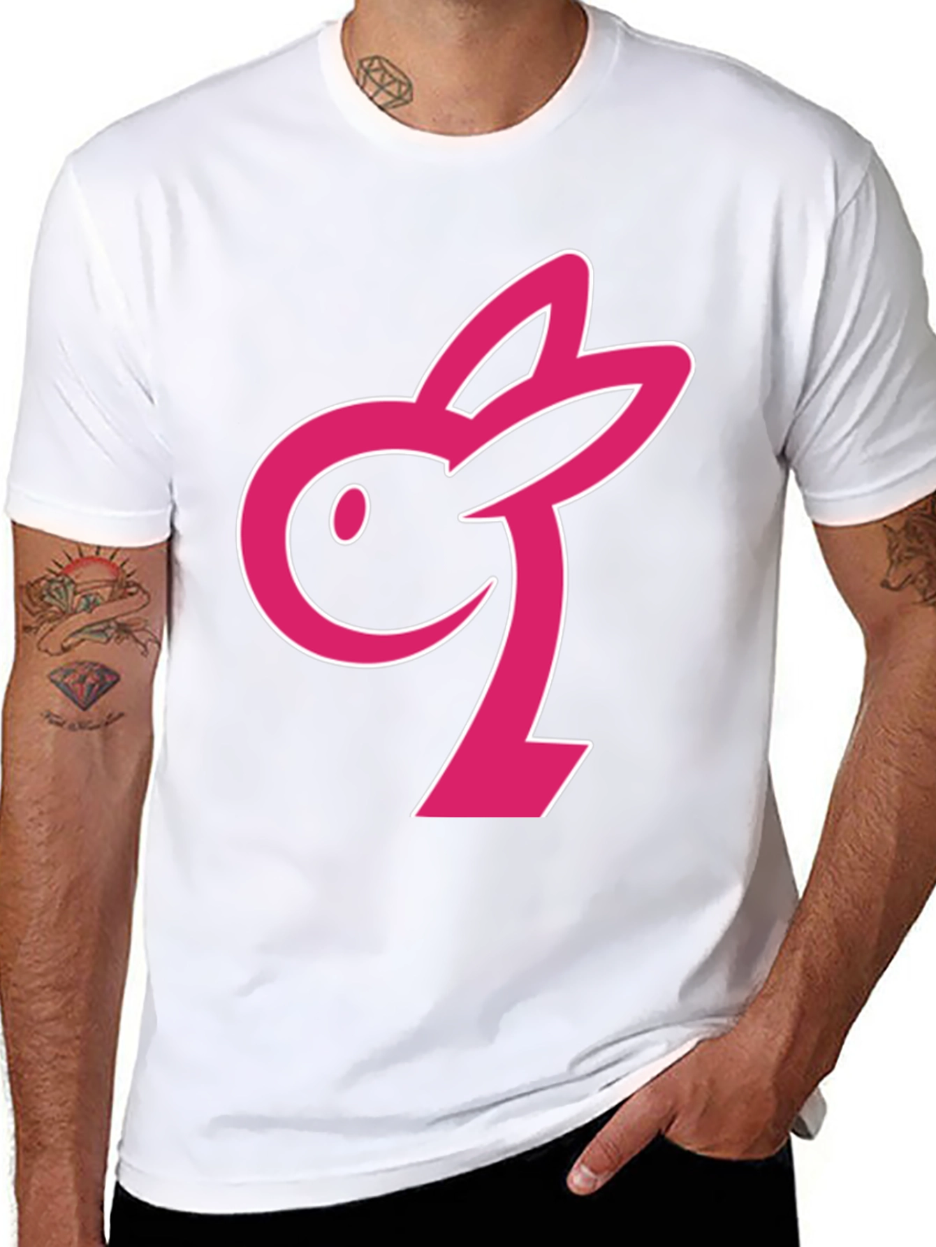 Black T-Shirt with Pink Bunny Graphic