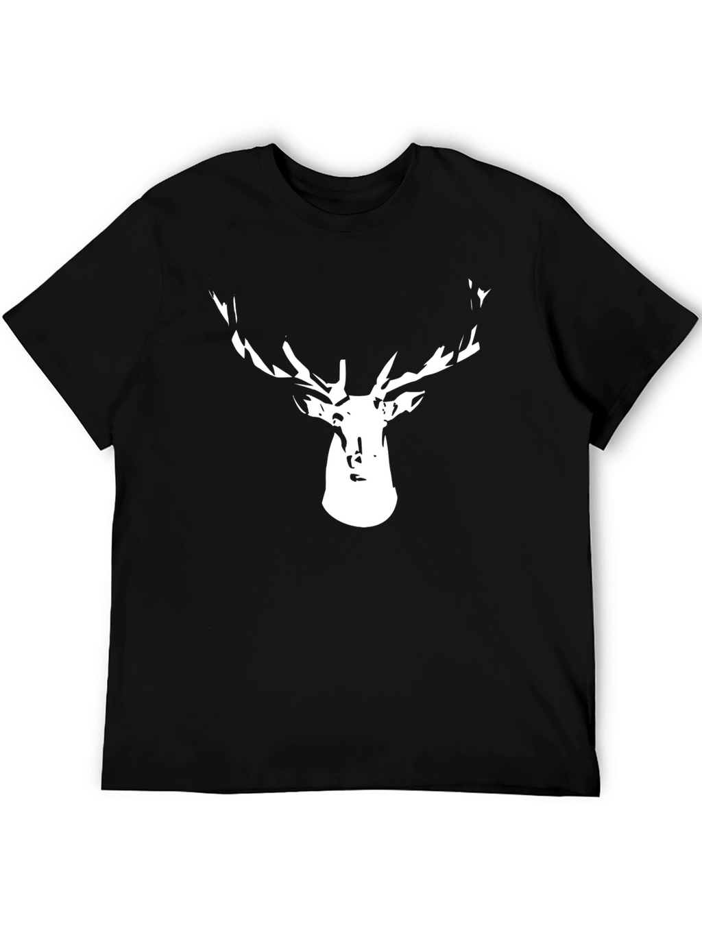 Mens Black T-Shirt with Deer Head Graphic