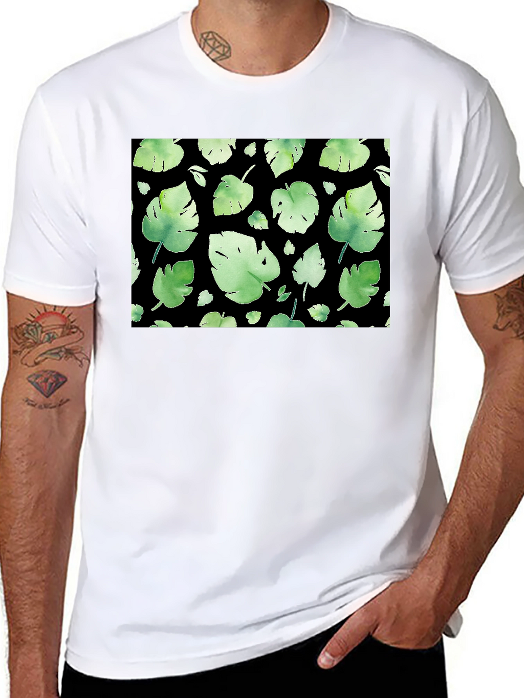 Leaf Pattern Black T-Shirt